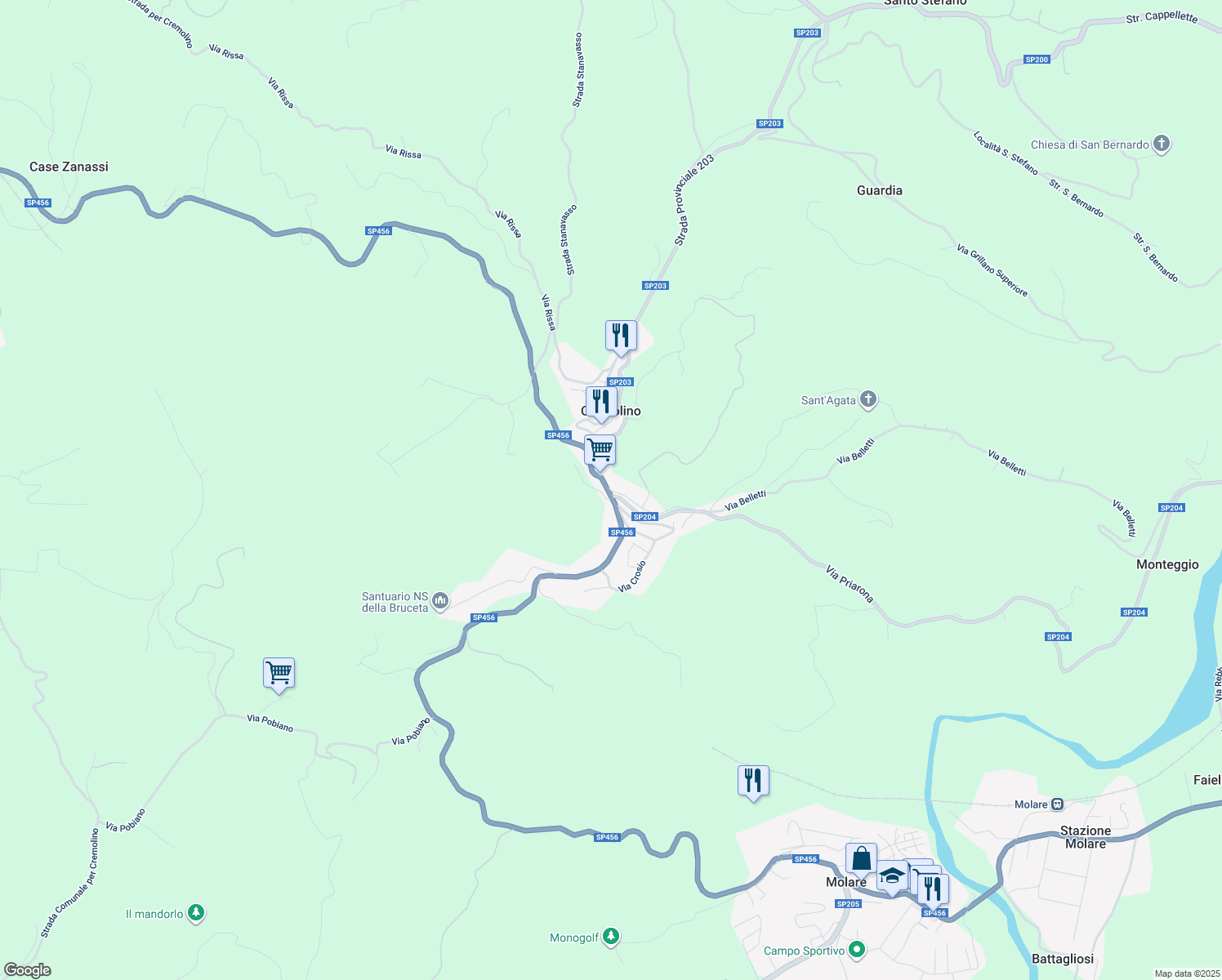 map of restaurants, bars, coffee shops, grocery stores, and more near in Cremolino