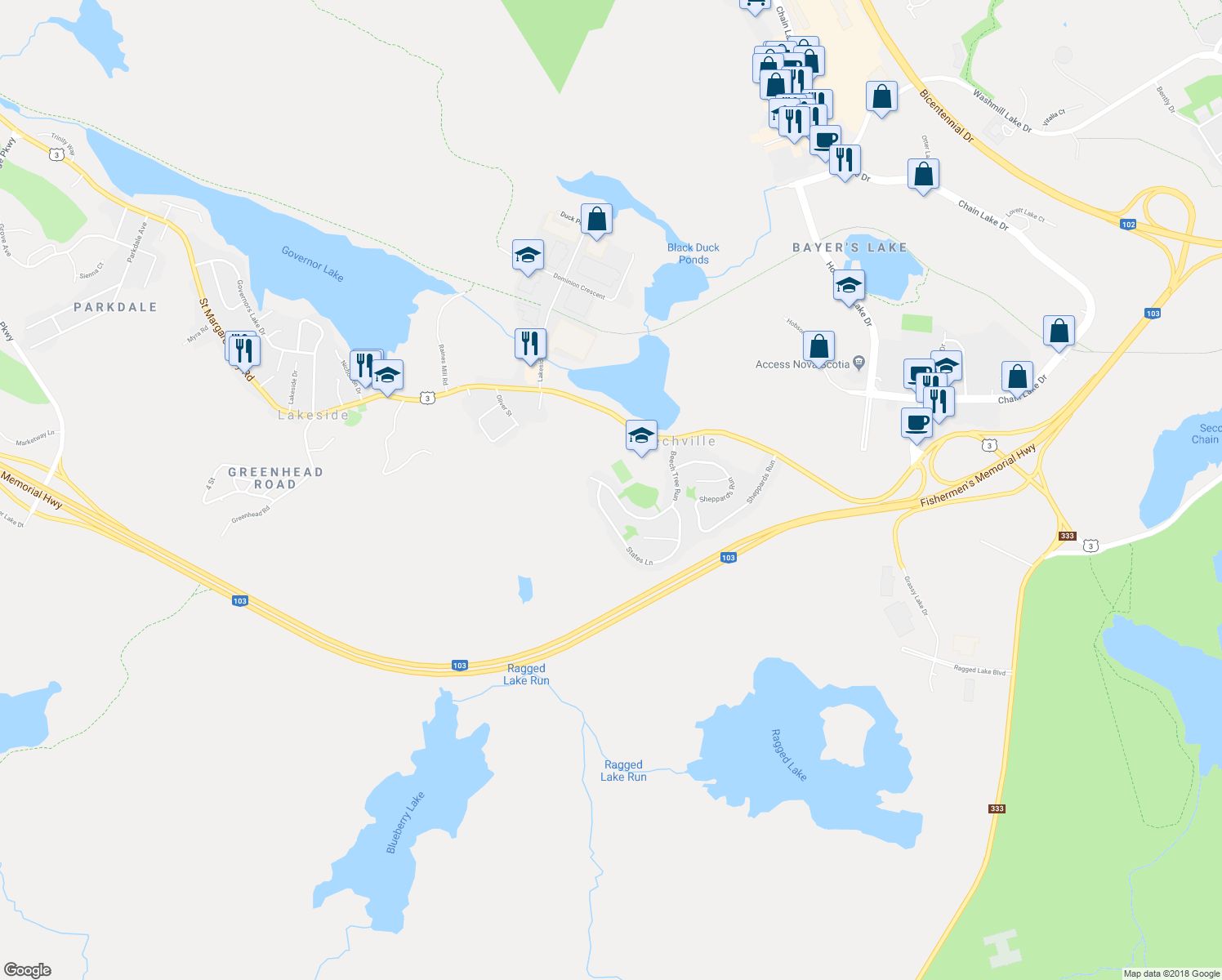 map of restaurants, bars, coffee shops, grocery stores, and more near 194 Beech Tree Run in Beechville