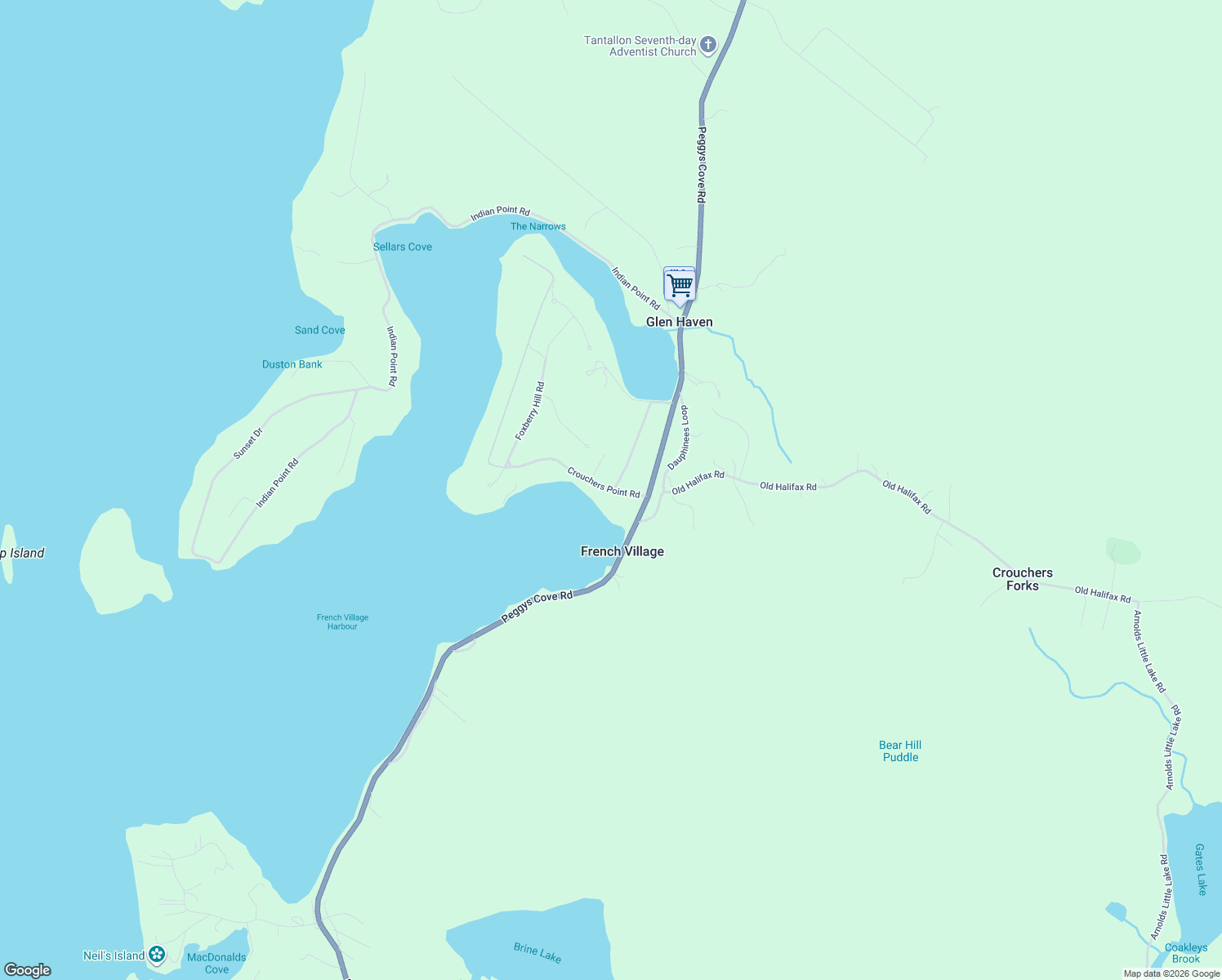 map of restaurants, bars, coffee shops, grocery stores, and more near 2 Crouchers Point Road in Glen Haven