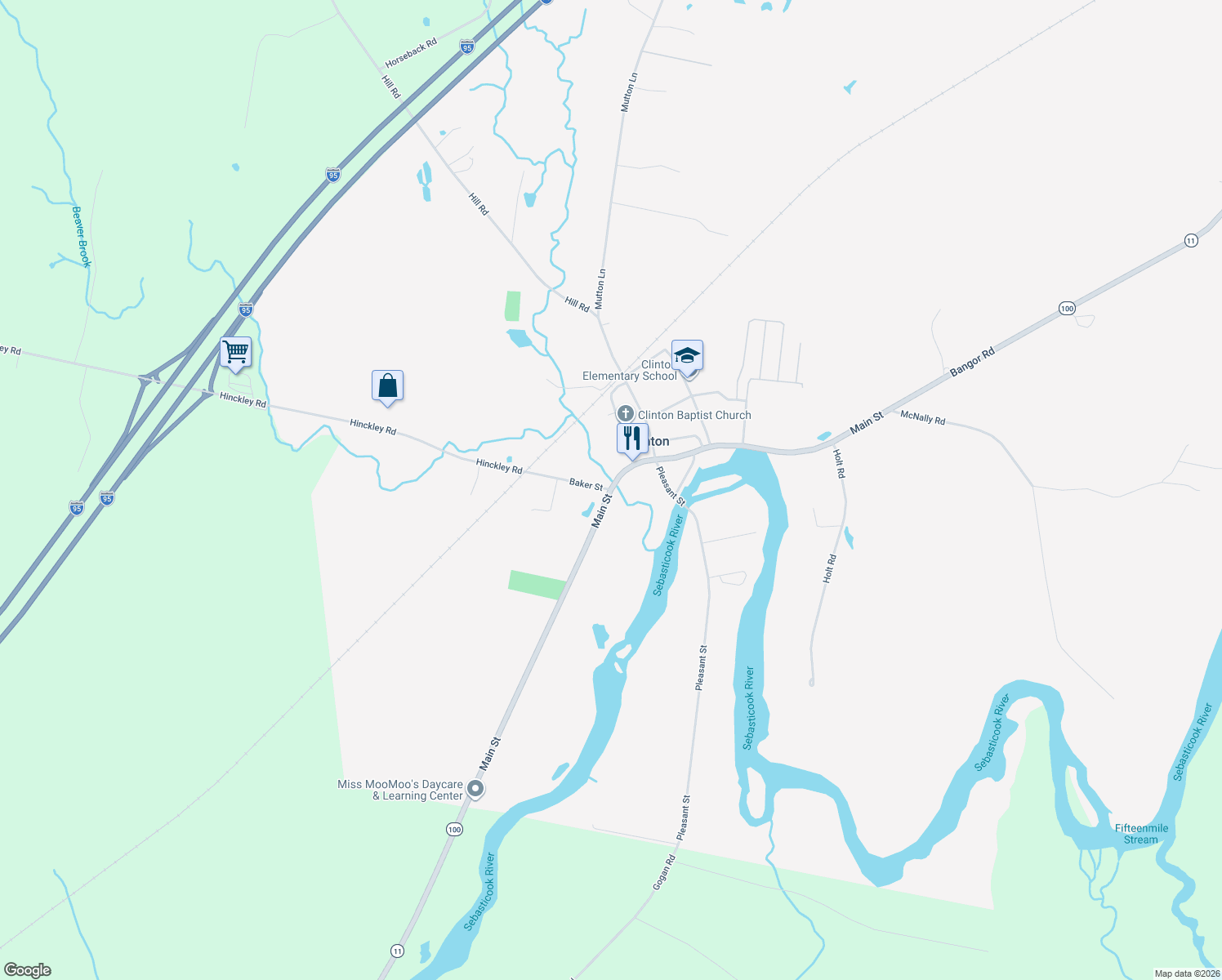 map of restaurants, bars, coffee shops, grocery stores, and more near 1063 Main Street in Clinton