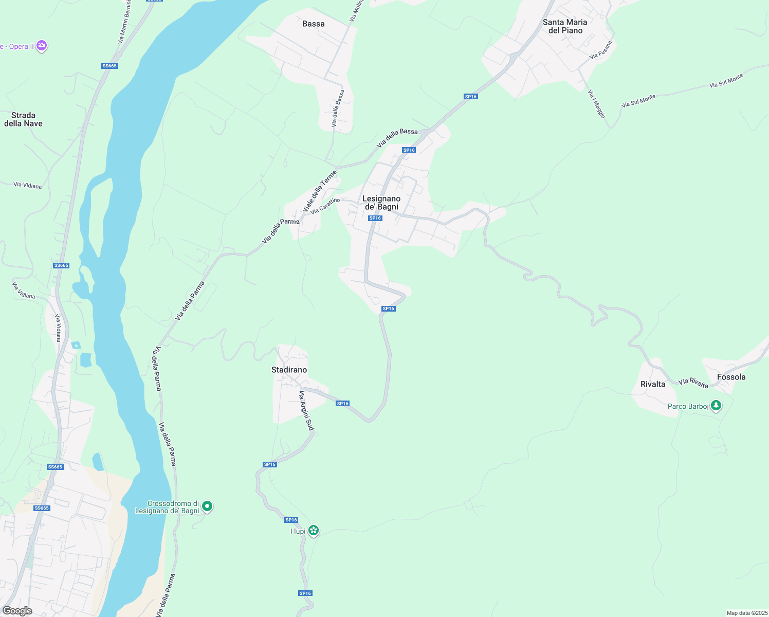 map of restaurants, bars, coffee shops, grocery stores, and more near 24 Via XXV Aprile in Lesignano de' Bagni