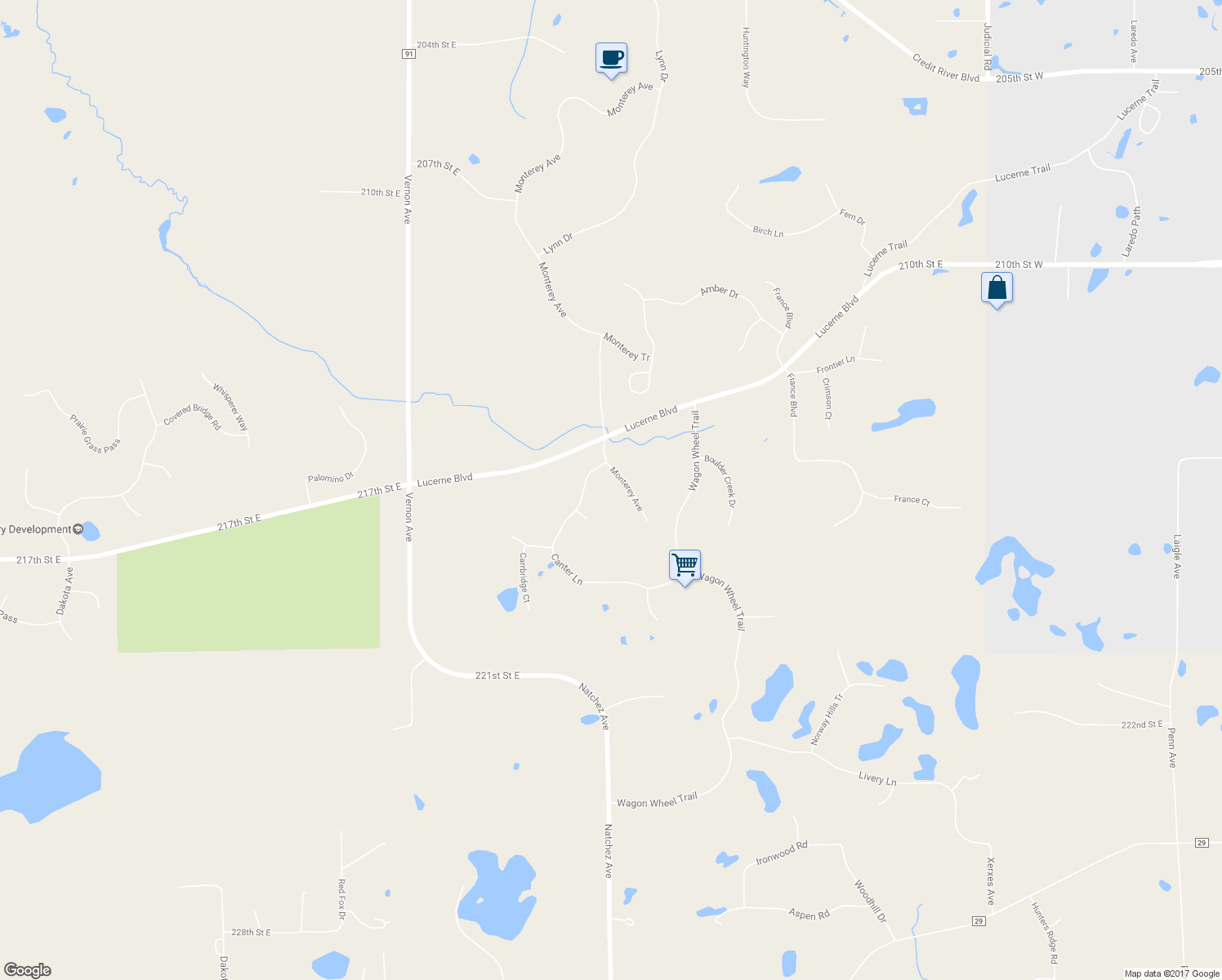 map of restaurants, bars, coffee shops, grocery stores, and more near 21550 Monterey Avenue in Lakeville