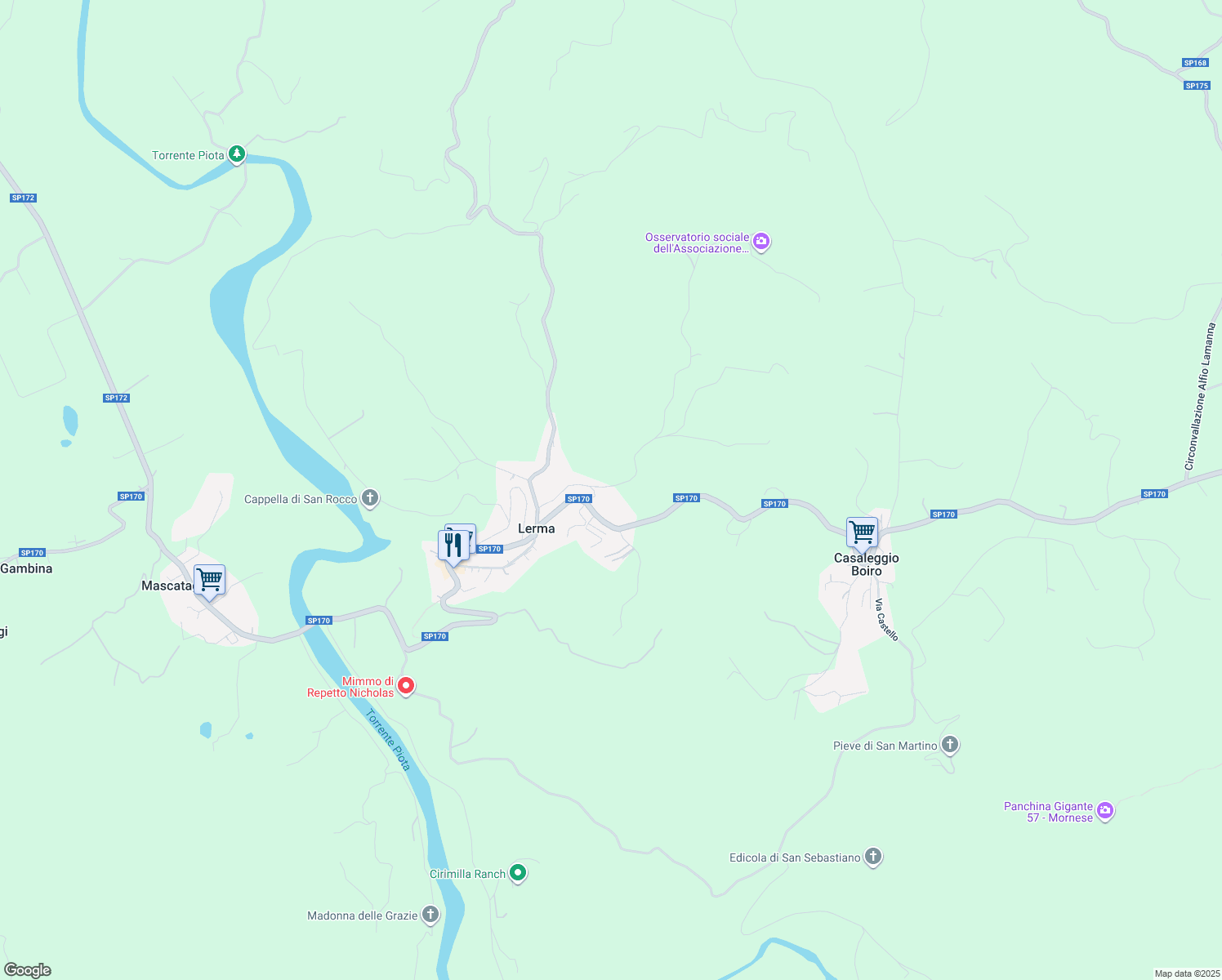map of restaurants, bars, coffee shops, grocery stores, and more near 23 Via XXV Aprile in Lerma