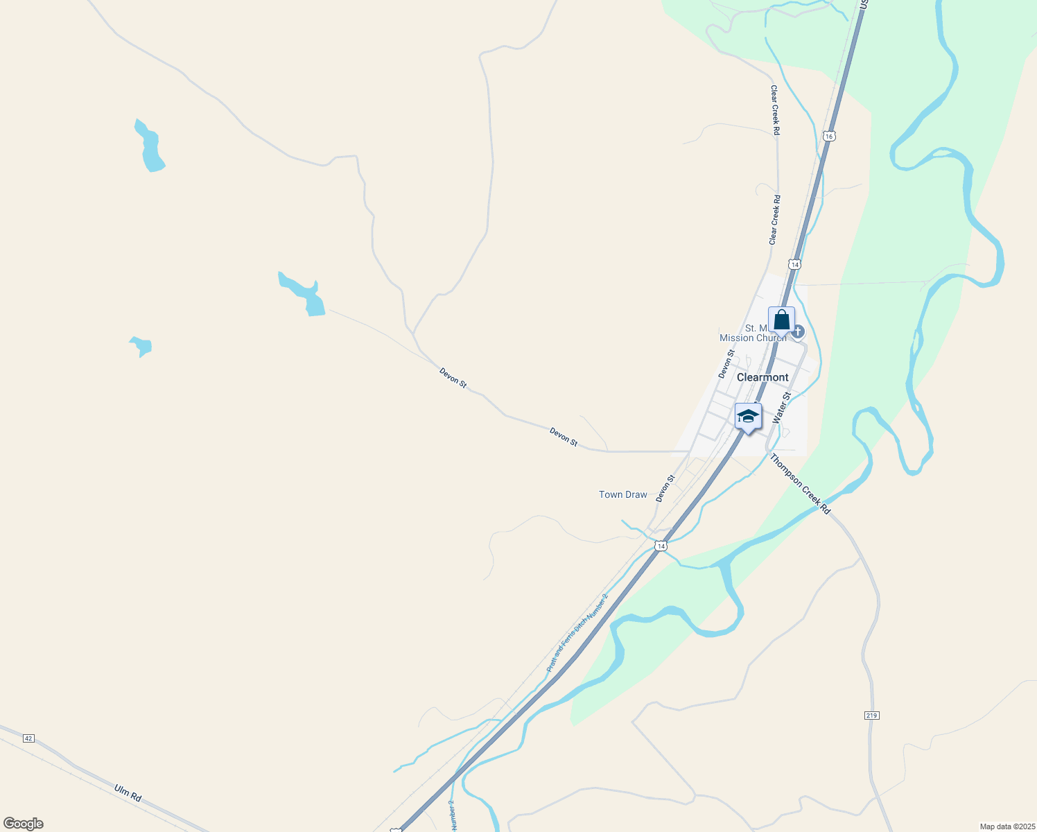 map of restaurants, bars, coffee shops, grocery stores, and more near 26-30 Town Draw Road in Clearmont