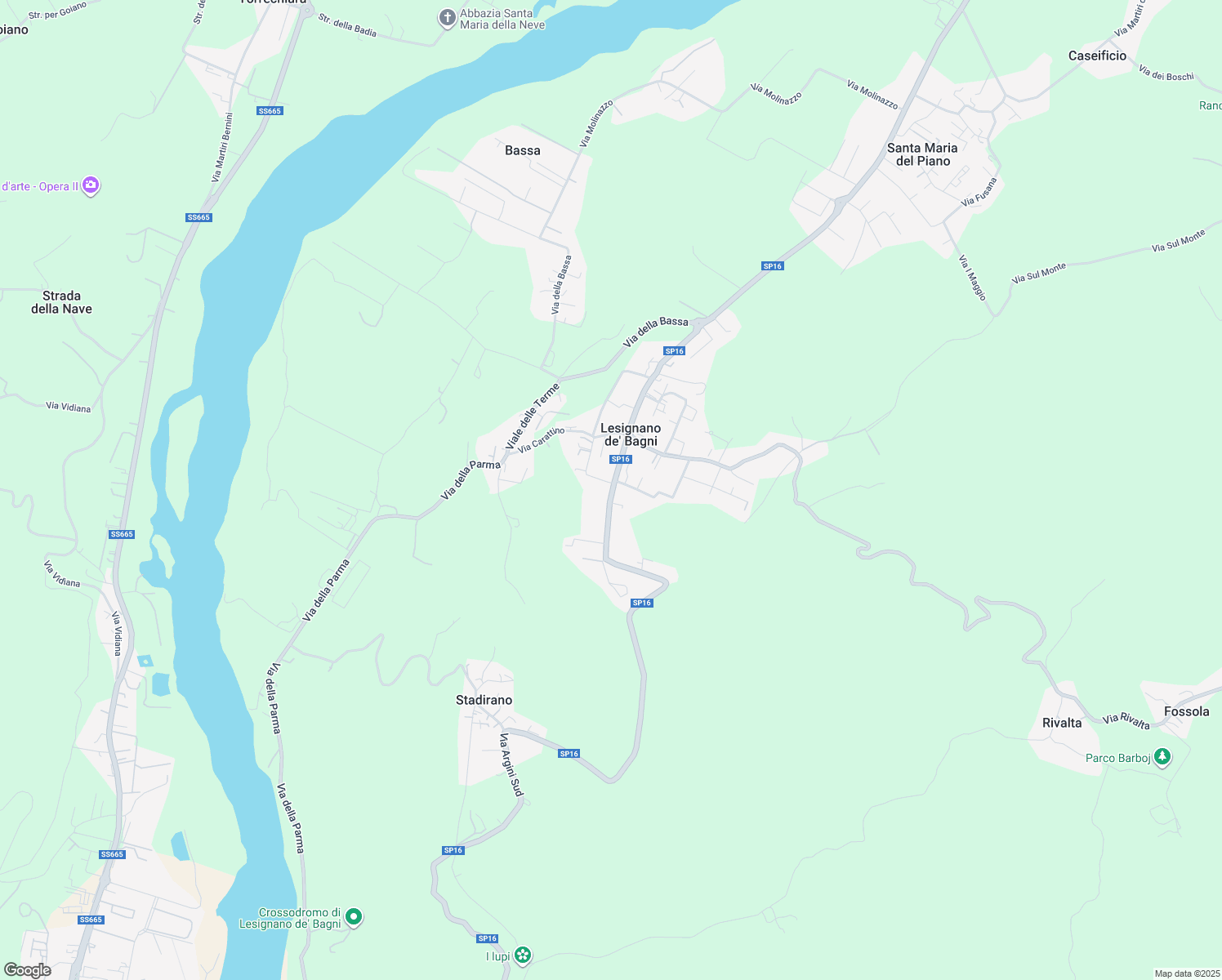 map of restaurants, bars, coffee shops, grocery stores, and more near 24 Via XXV Aprile in Lesignano De' Bagni