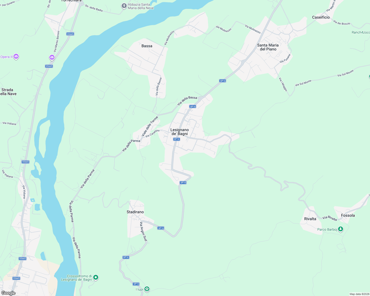 map of restaurants, bars, coffee shops, grocery stores, and more near 15 Via della Liberazione in Lesignano de' Bagni