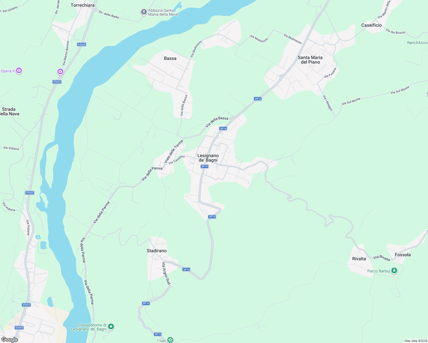 map of restaurants, bars, coffee shops, grocery stores, and more near 15 Via della Liberazione in Lesignano de' Bagni