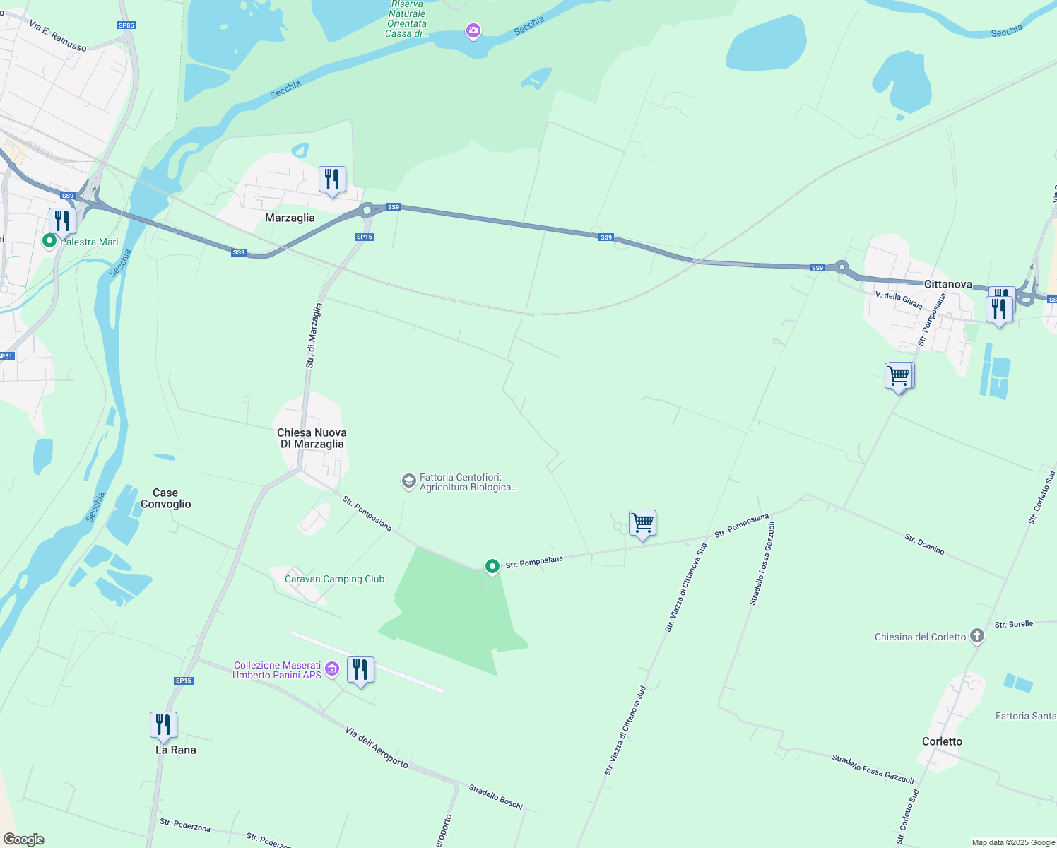 map of restaurants, bars, coffee shops, grocery stores, and more near 34 Stradello Giarola in Modena