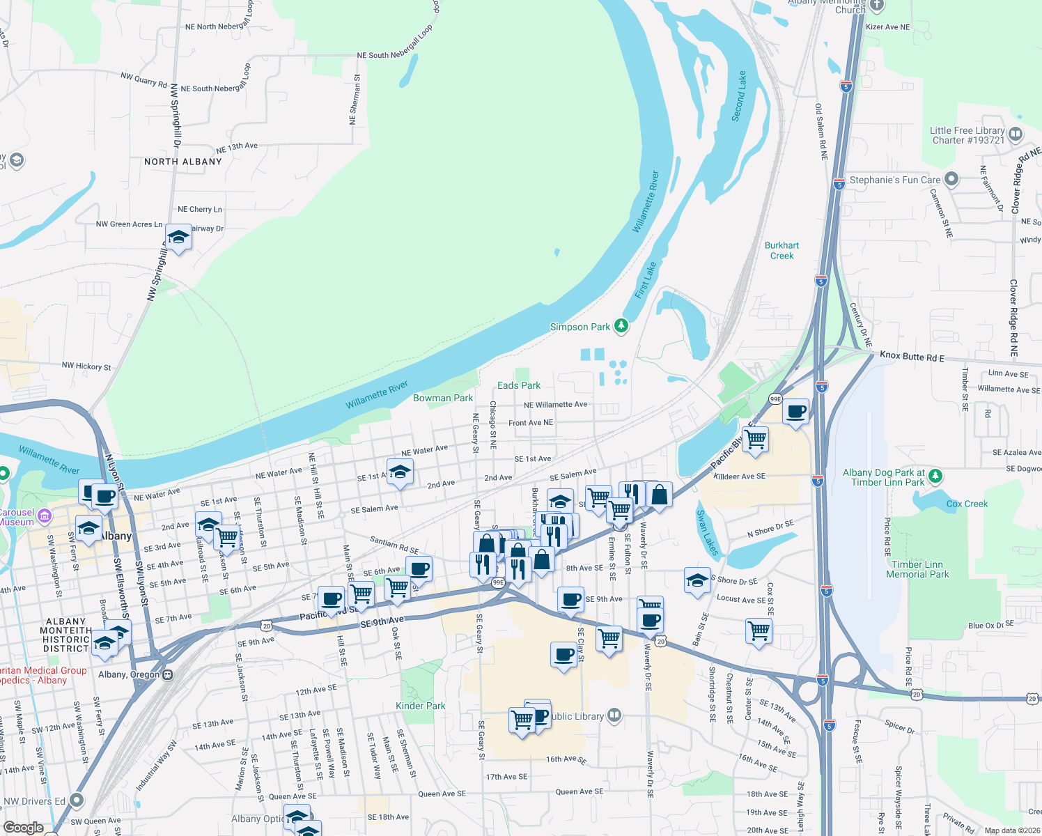 map of restaurants, bars, coffee shops, grocery stores, and more near 2015 Front Avenue Northeast in Albany