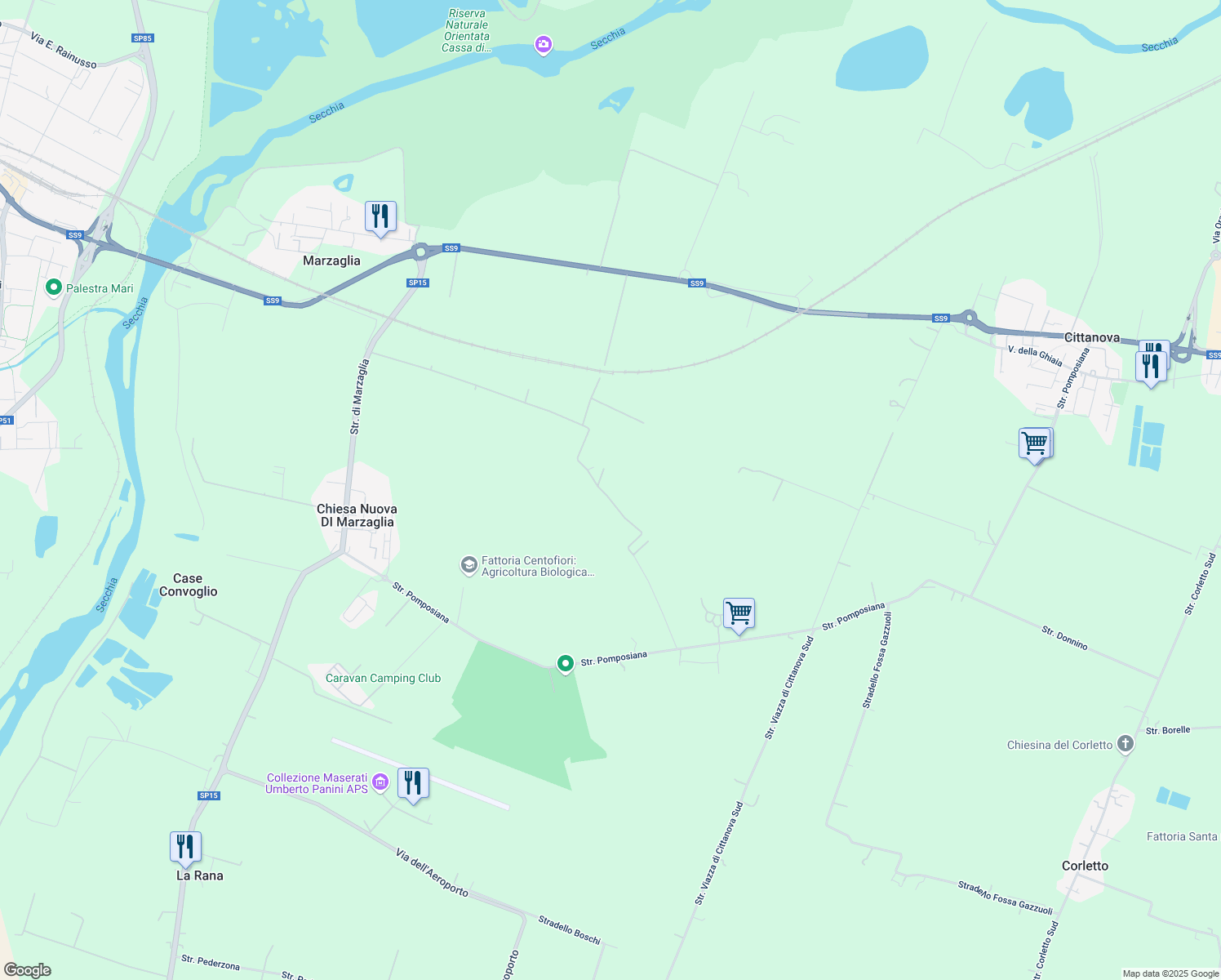 map of restaurants, bars, coffee shops, grocery stores, and more near 34 Stradello Giarola in Modena