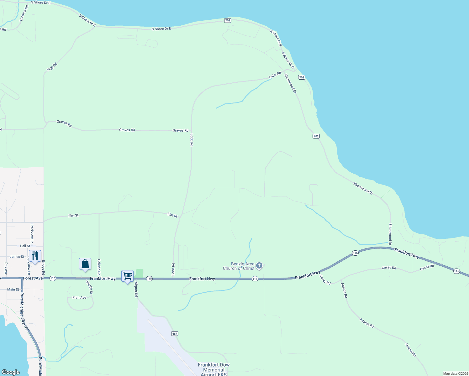 map of restaurants, bars, coffee shops, grocery stores, and more near 2596 Glory Road in Frankfort