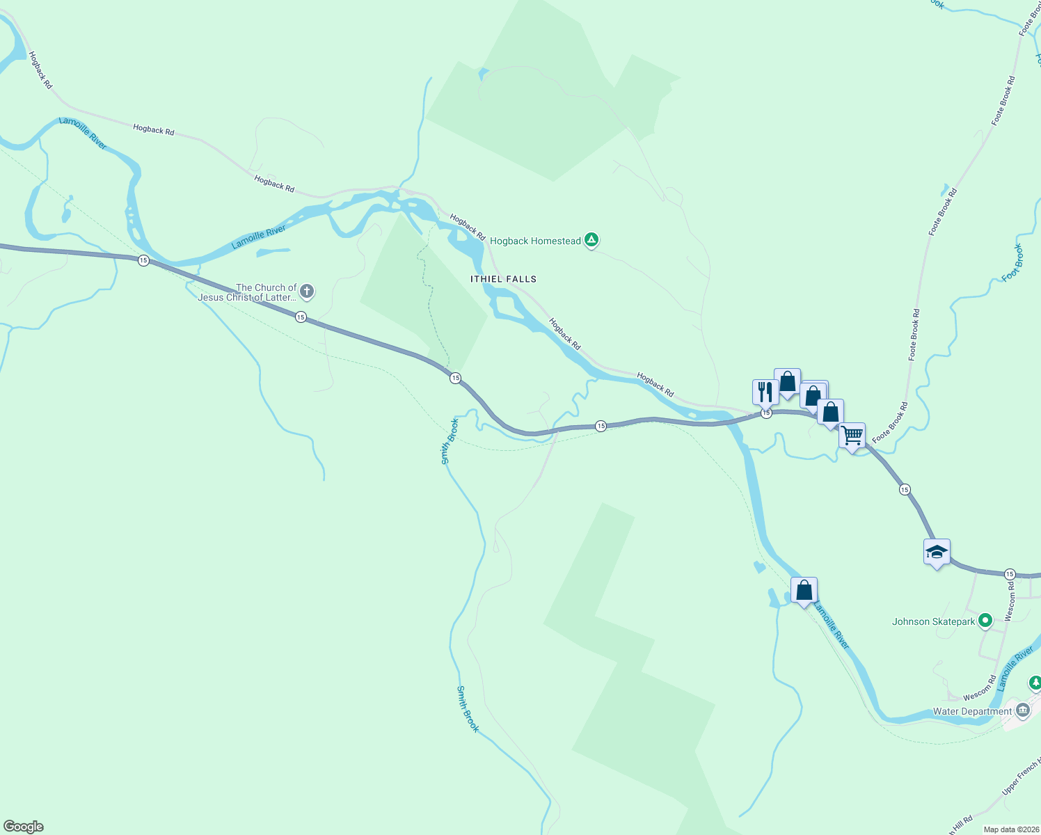 map of restaurants, bars, coffee shops, grocery stores, and more near 115 Sweetser Road in Lamoille County