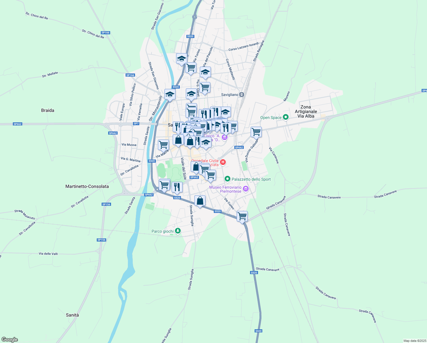map of restaurants, bars, coffee shops, grocery stores, and more near 2 Via Donatori del Sangue in Savigliano