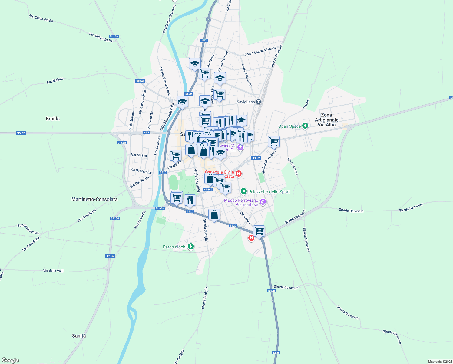 map of restaurants, bars, coffee shops, grocery stores, and more near 2 Via Donatori del Sangue in Savigliano