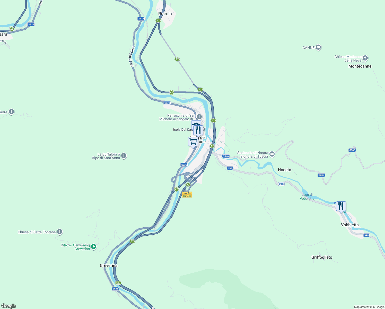 map of restaurants, bars, coffee shops, grocery stores, and more near in Isola del Cantone