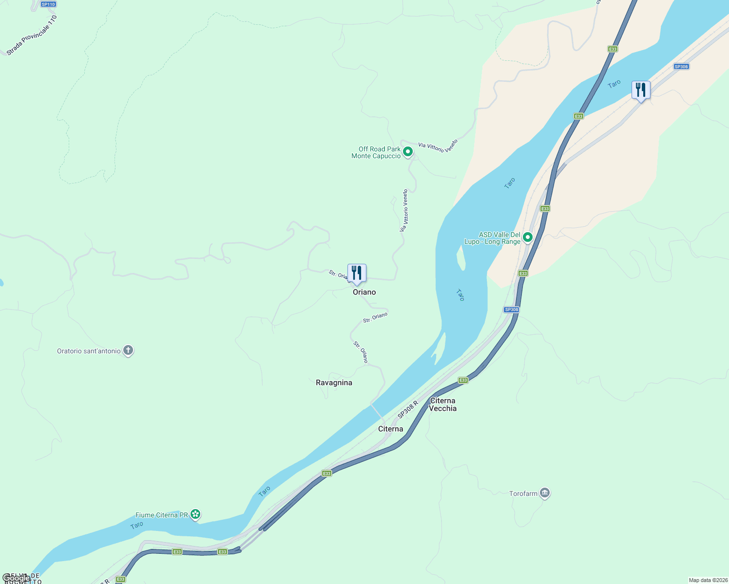 map of restaurants, bars, coffee shops, grocery stores, and more near in Oriano