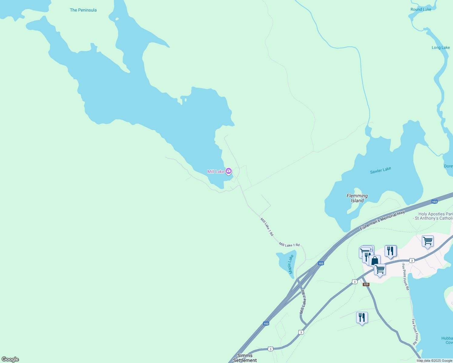 map of restaurants, bars, coffee shops, grocery stores, and more near 18 Hardwood Lane in Hubbards