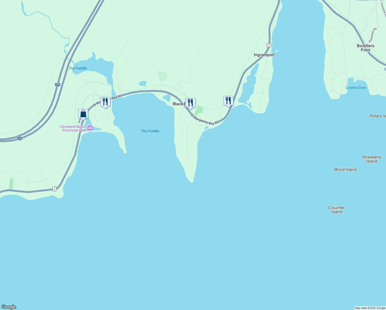 map of restaurants, bars, coffee shops, grocery stores, and more near 50 Lennox Road in Black Point