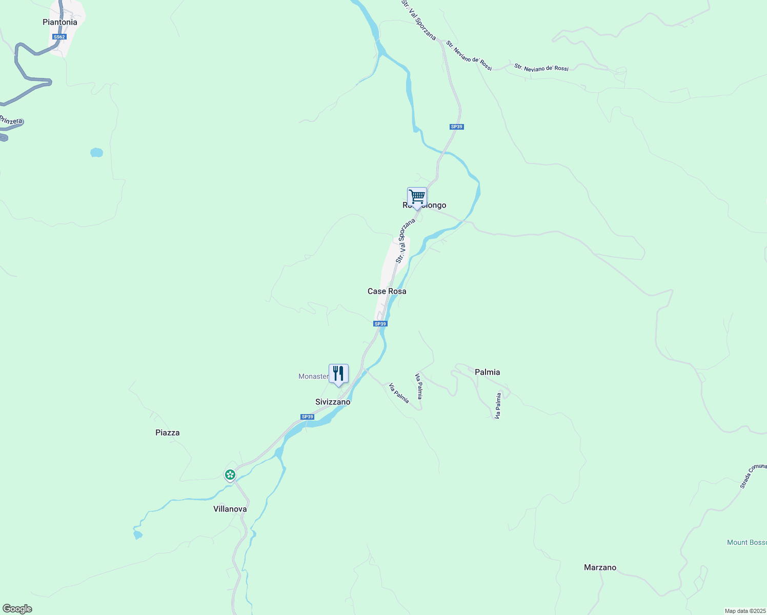 map of restaurants, bars, coffee shops, grocery stores, and more near 143 Strada Val Sporzana in Case Rosa