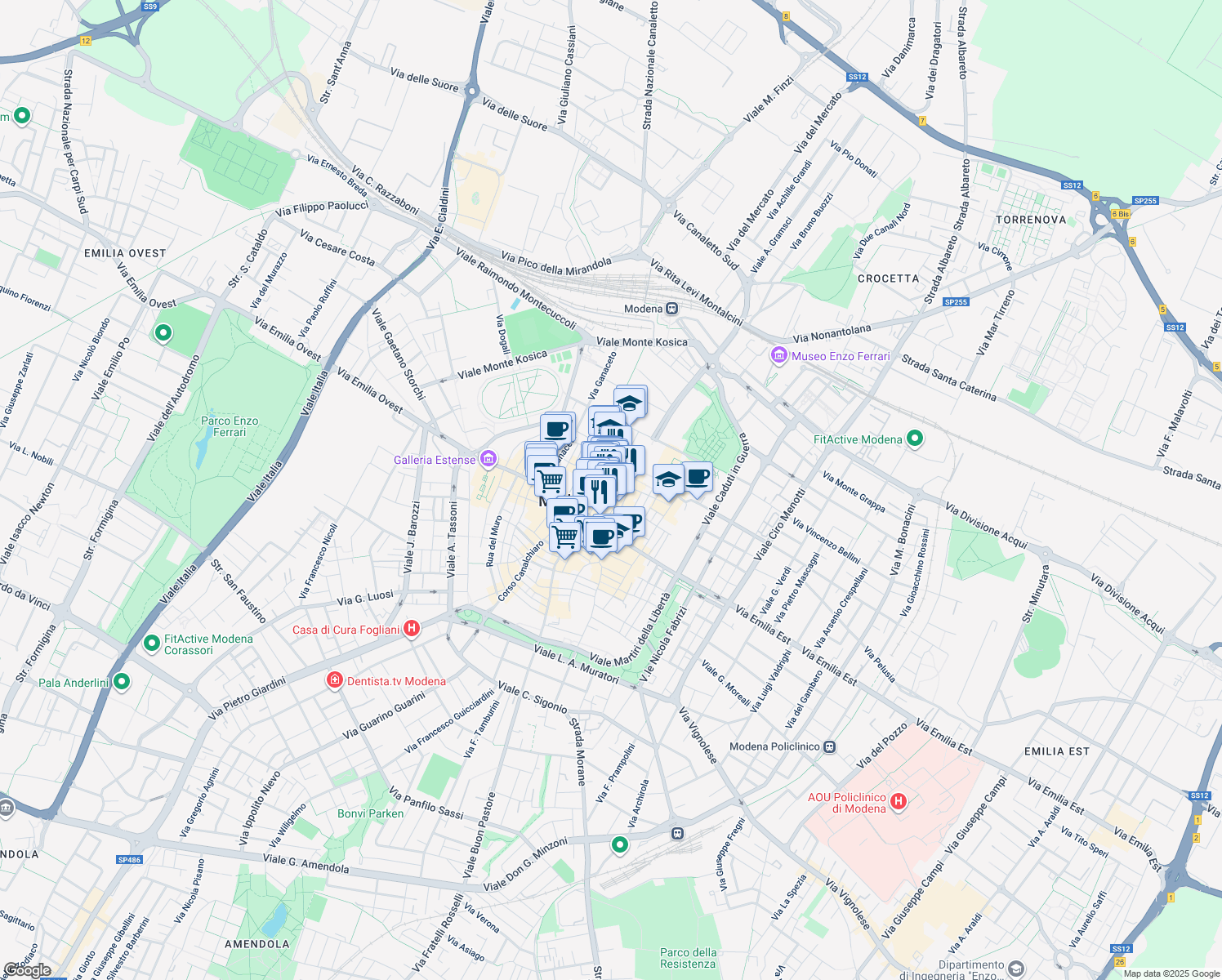 map of restaurants, bars, coffee shops, grocery stores, and more near 14 Via Coltellini in Modena