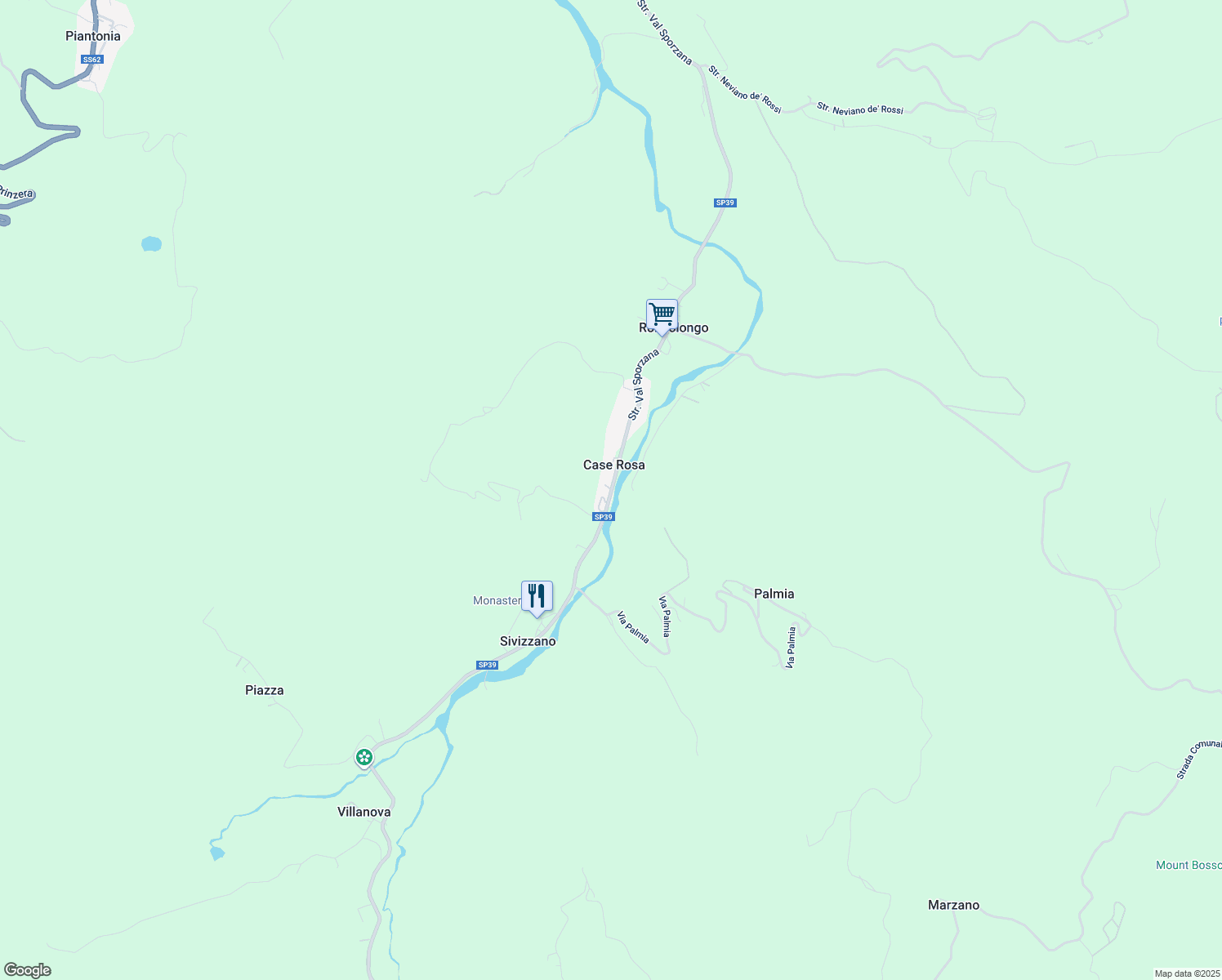 map of restaurants, bars, coffee shops, grocery stores, and more near 143 Strada Val Sporzana in Case Rosa