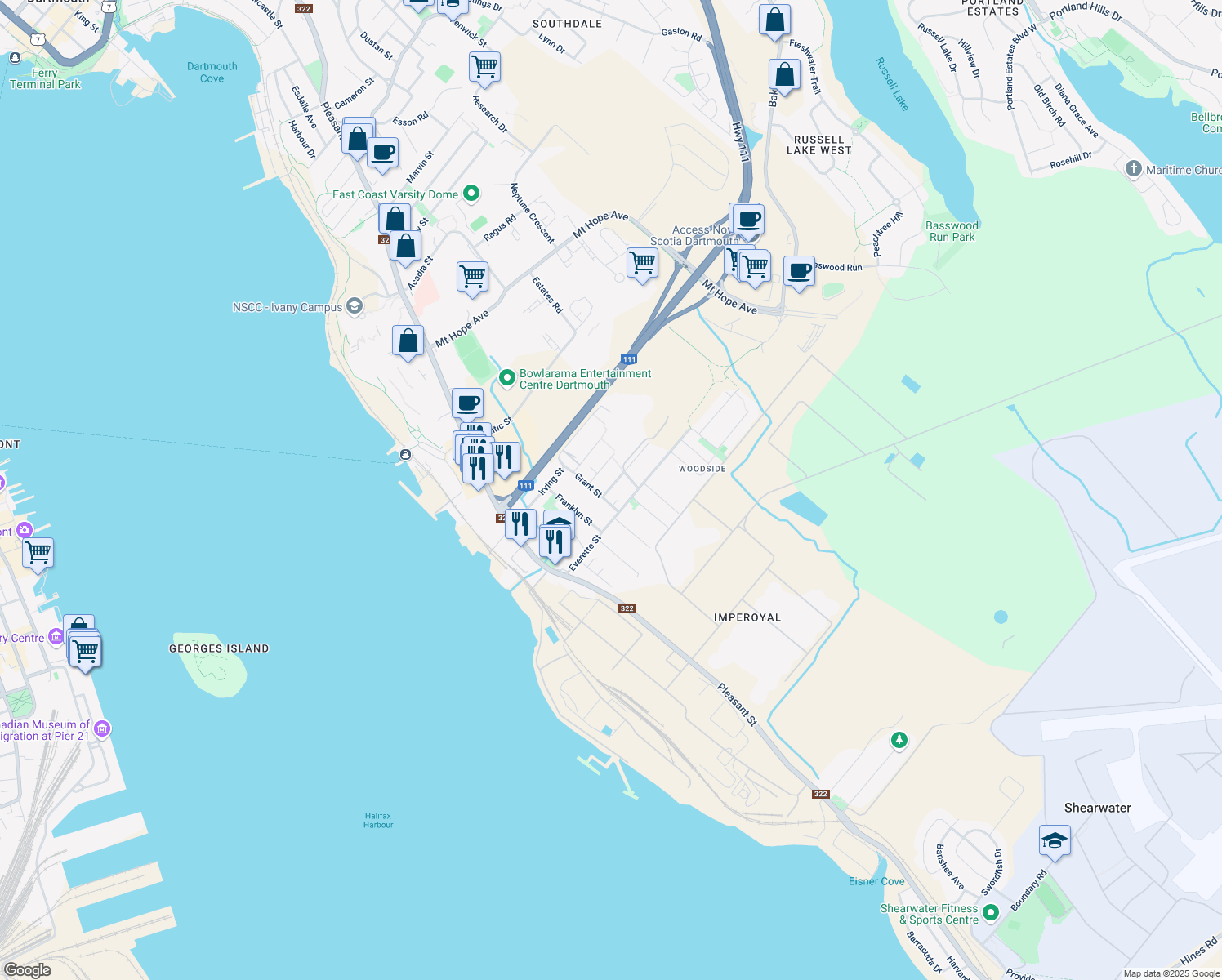 map of restaurants, bars, coffee shops, grocery stores, and more near 4 Lilac Street in Dartmouth