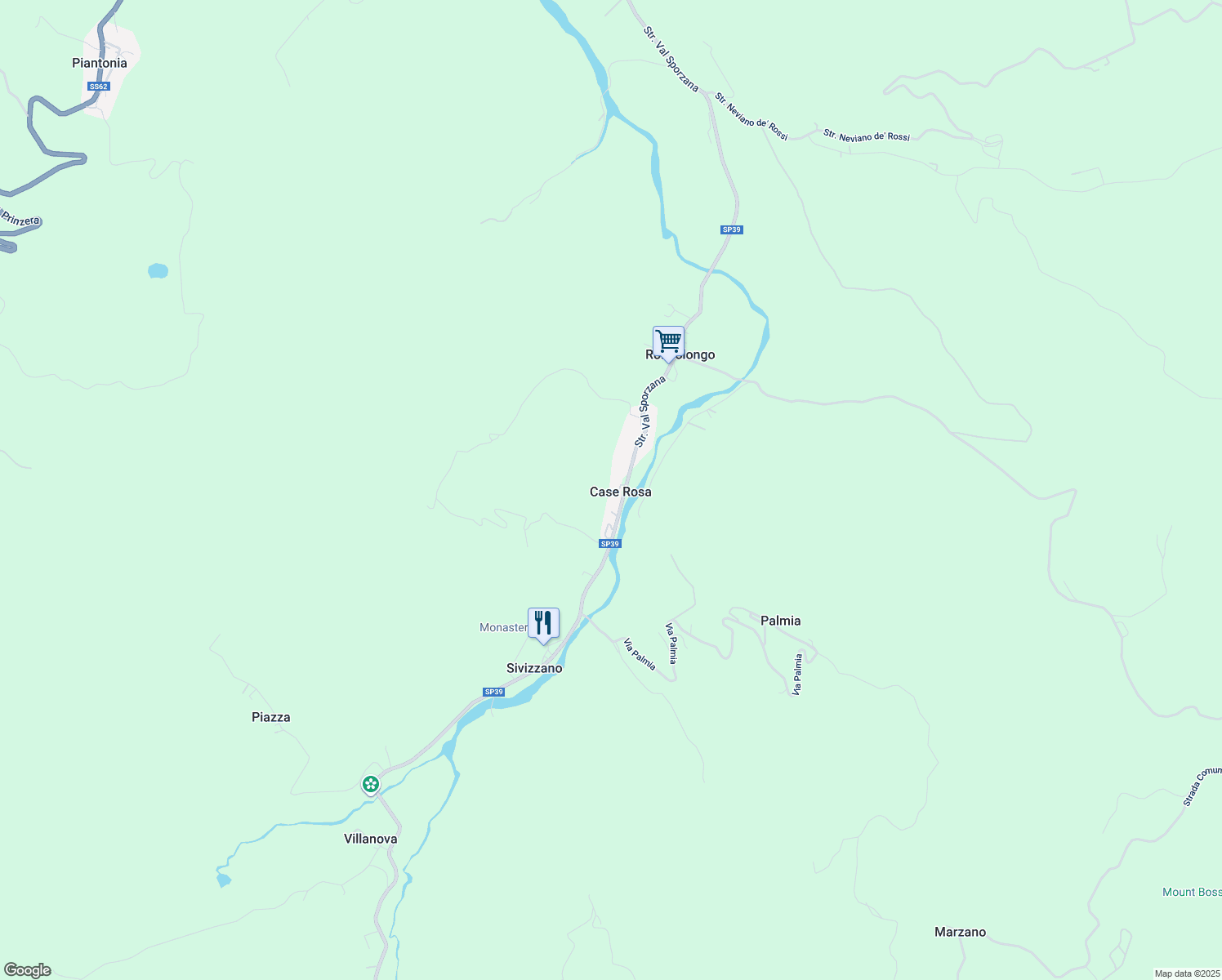 map of restaurants, bars, coffee shops, grocery stores, and more near 131 Strada Val Sporzana in Case Rosa