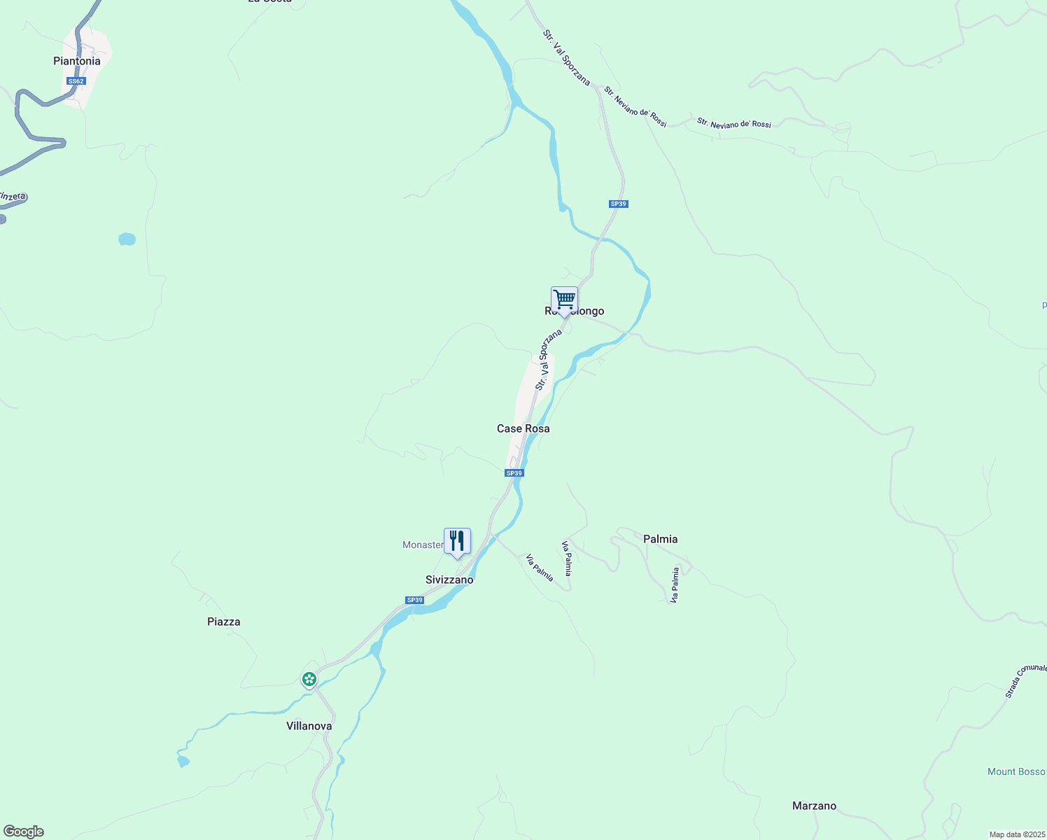 map of restaurants, bars, coffee shops, grocery stores, and more near 131 Strada Val Sporzana in Case Rosa