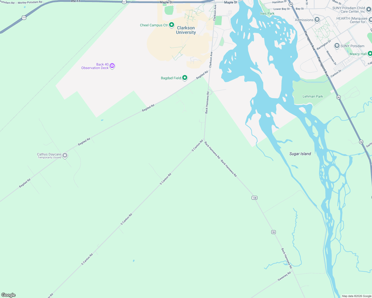 map of restaurants, bars, coffee shops, grocery stores, and more near 755 S Canton Rd in Potsdam
