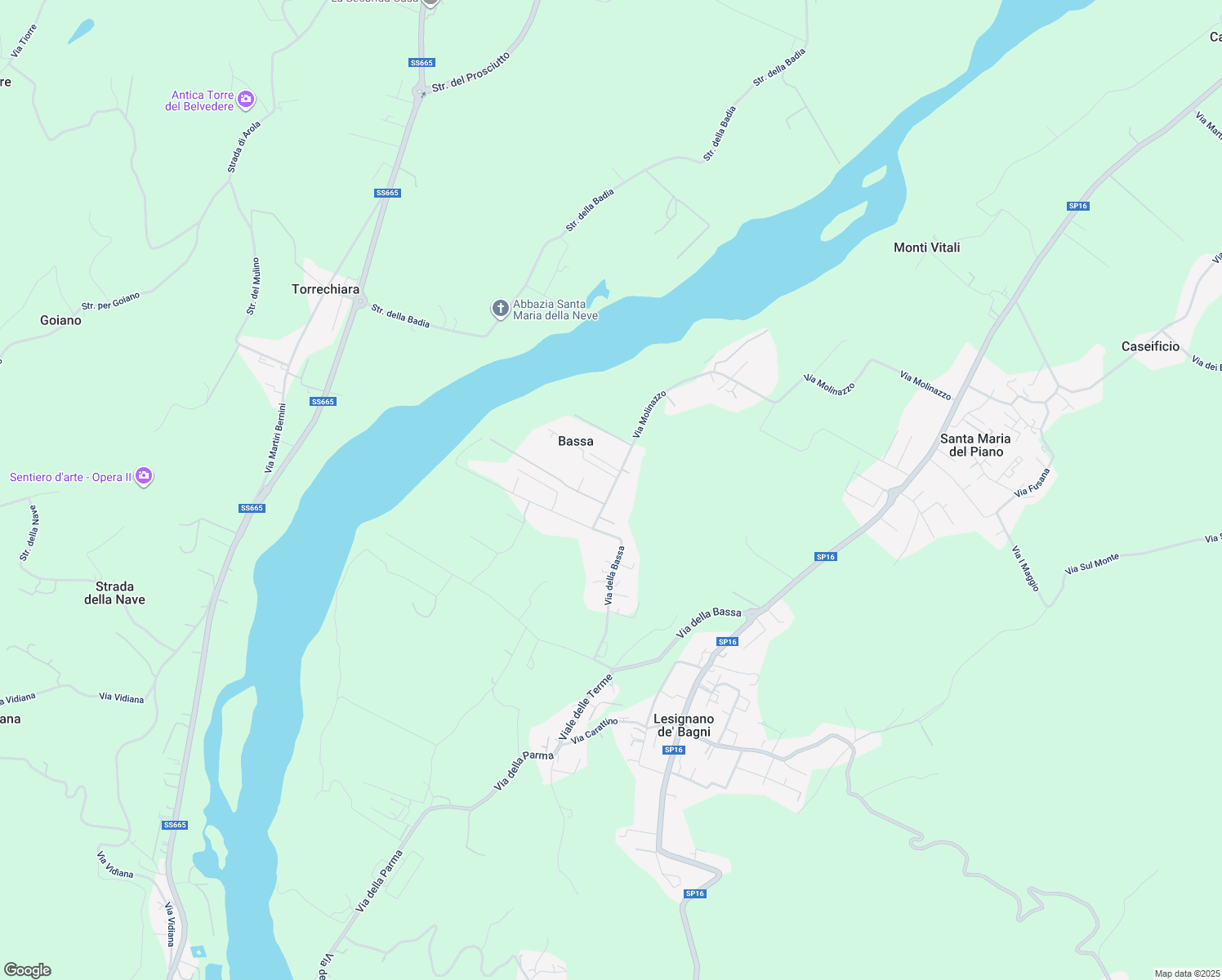 map of restaurants, bars, coffee shops, grocery stores, and more near 60 Via della Bassa in Bassa