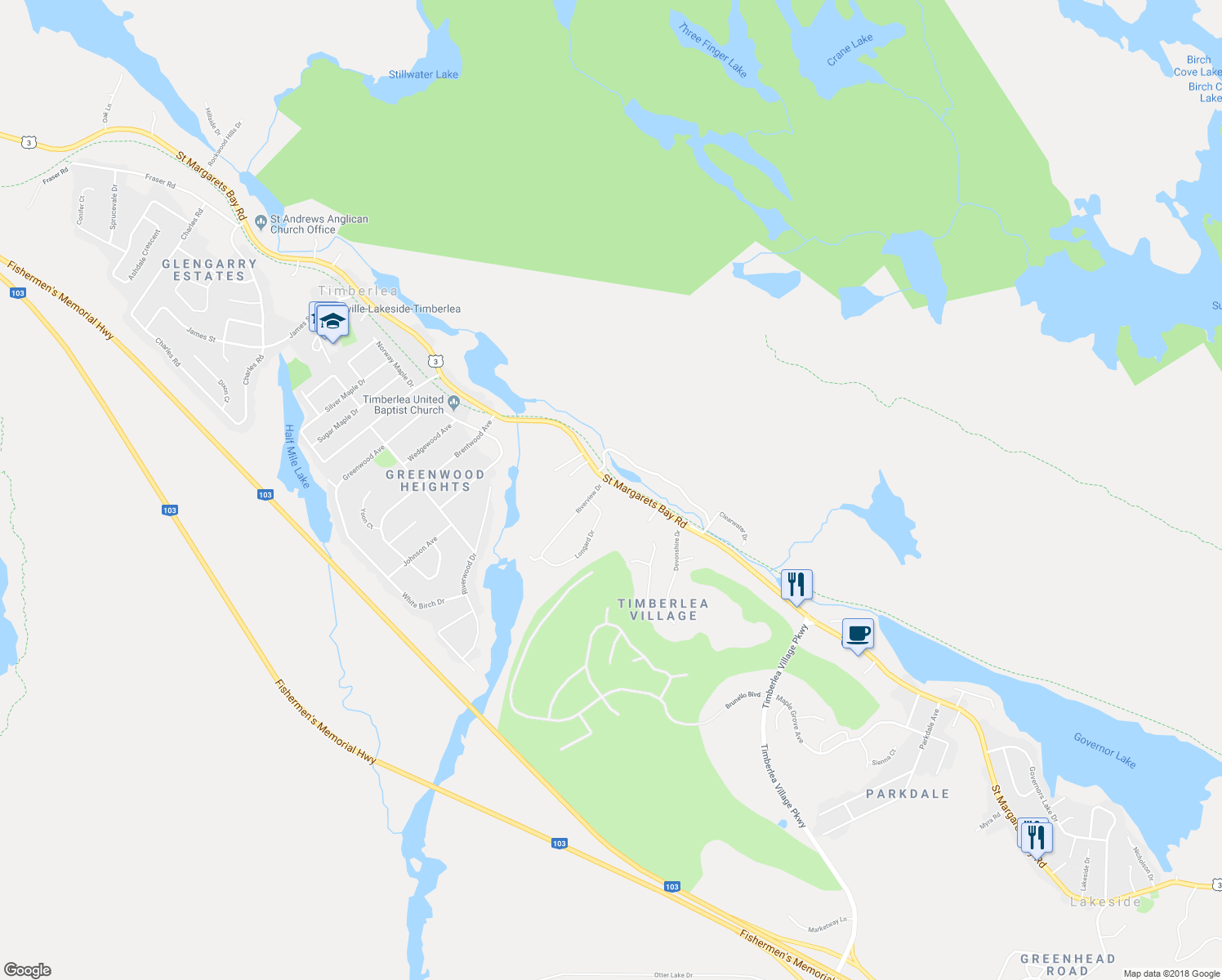 map of restaurants, bars, coffee shops, grocery stores, and more near 2134 Saint Margarets Bay Road in Timberlea
