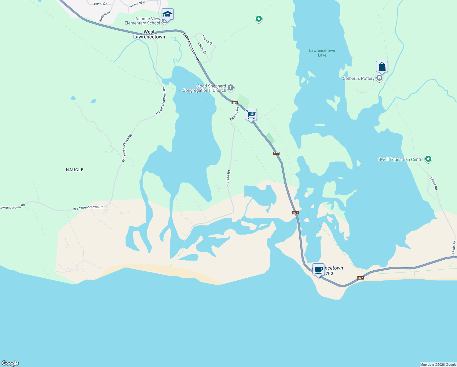 map of restaurants, bars, coffee shops, grocery stores, and more near 204 Conrad Road in Lawrencetown