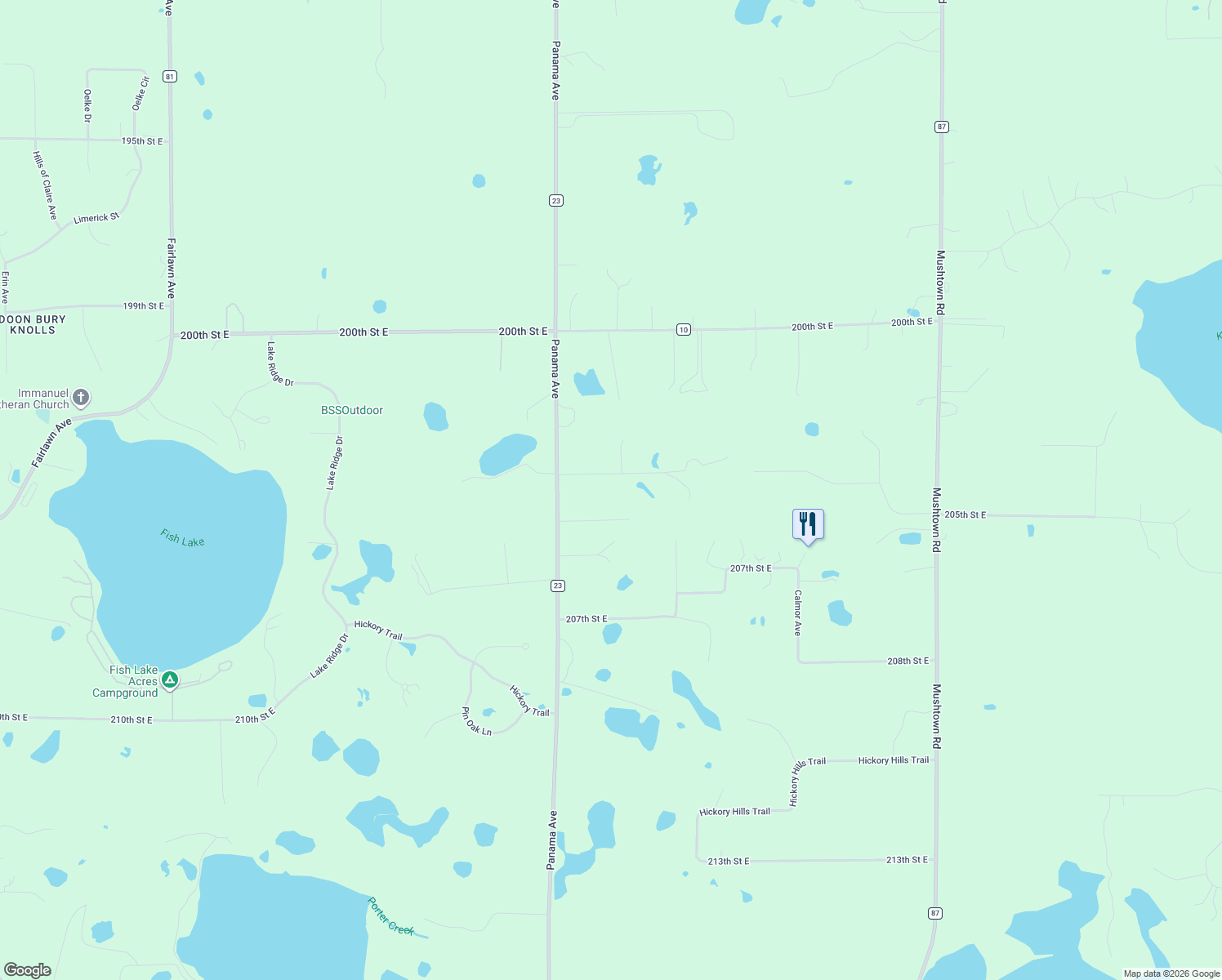 map of restaurants, bars, coffee shops, grocery stores, and more near 20377 Panama Avenue in Prior Lake