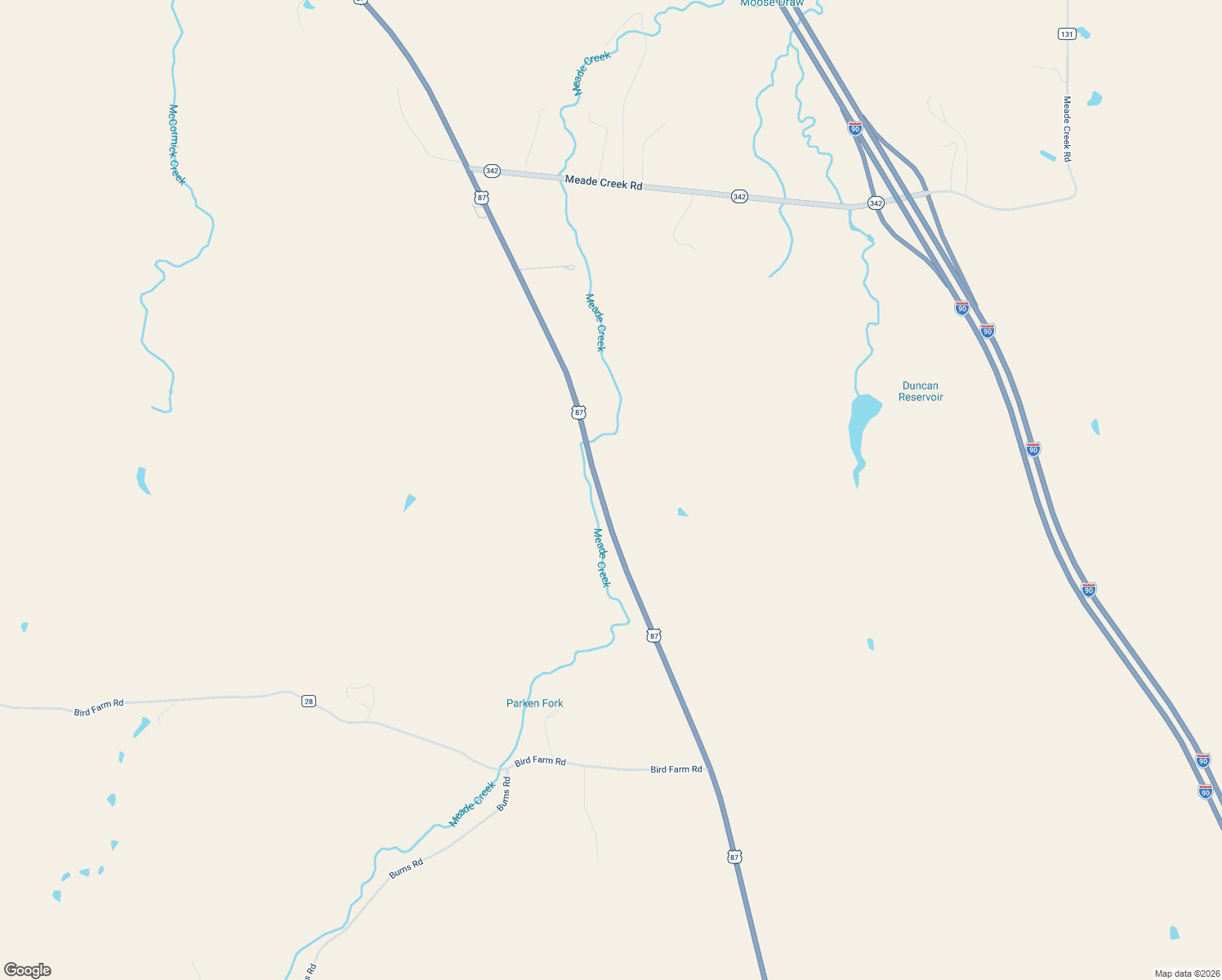 map of restaurants, bars, coffee shops, grocery stores, and more near 3483 U.S. 87 in Sheridan