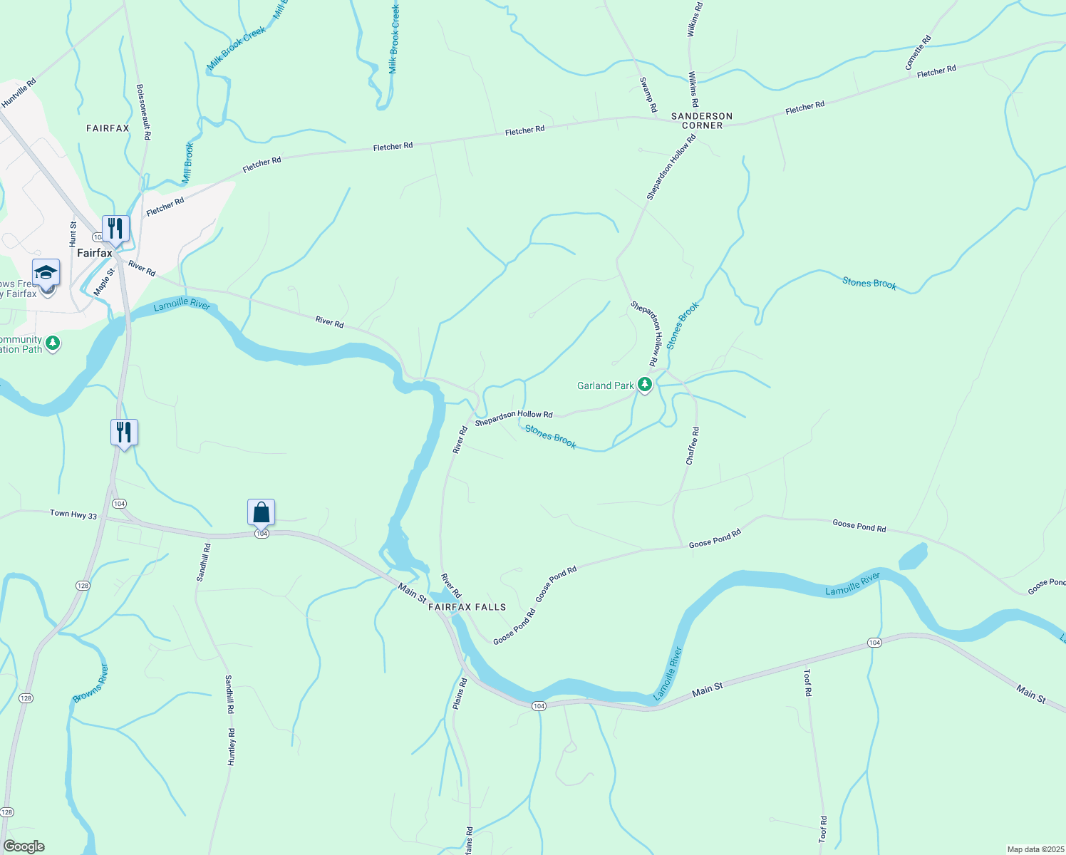 map of restaurants, bars, coffee shops, grocery stores, and more near 25 Shepardson Hollow Road in Fairfax