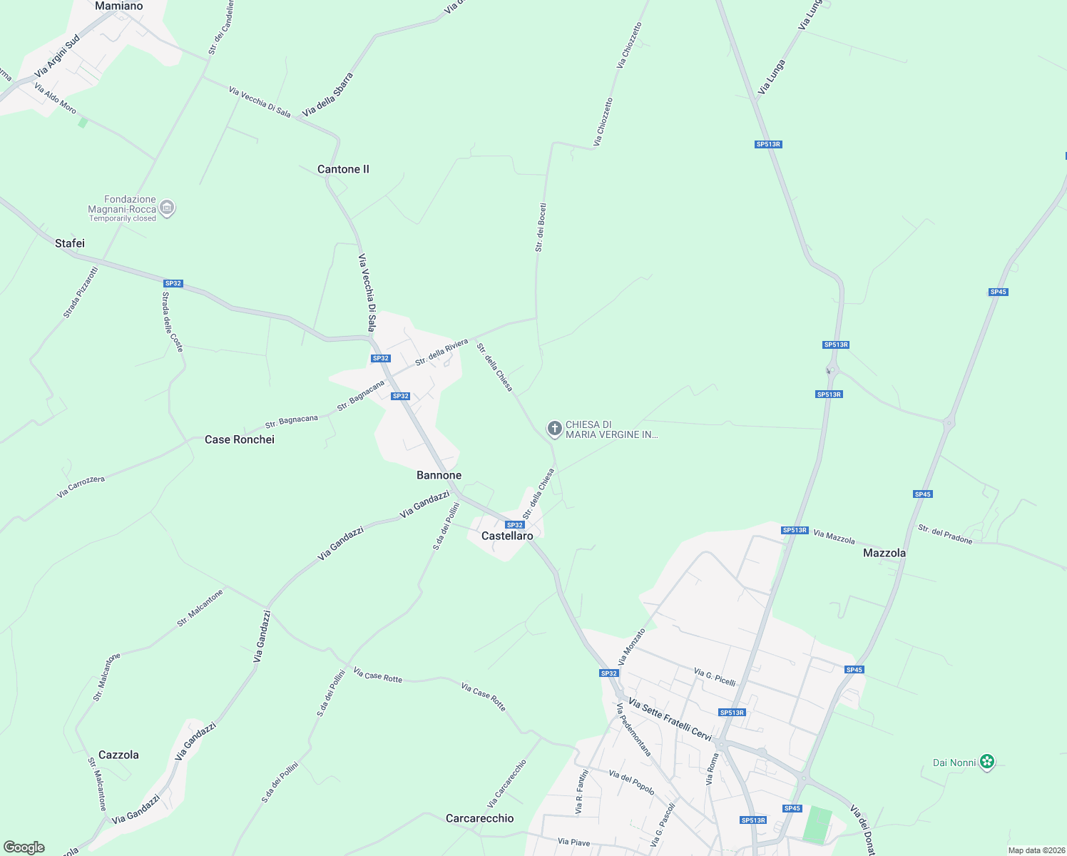 map of restaurants, bars, coffee shops, grocery stores, and more near 6 Via della Chiesa in Provincia di Parma