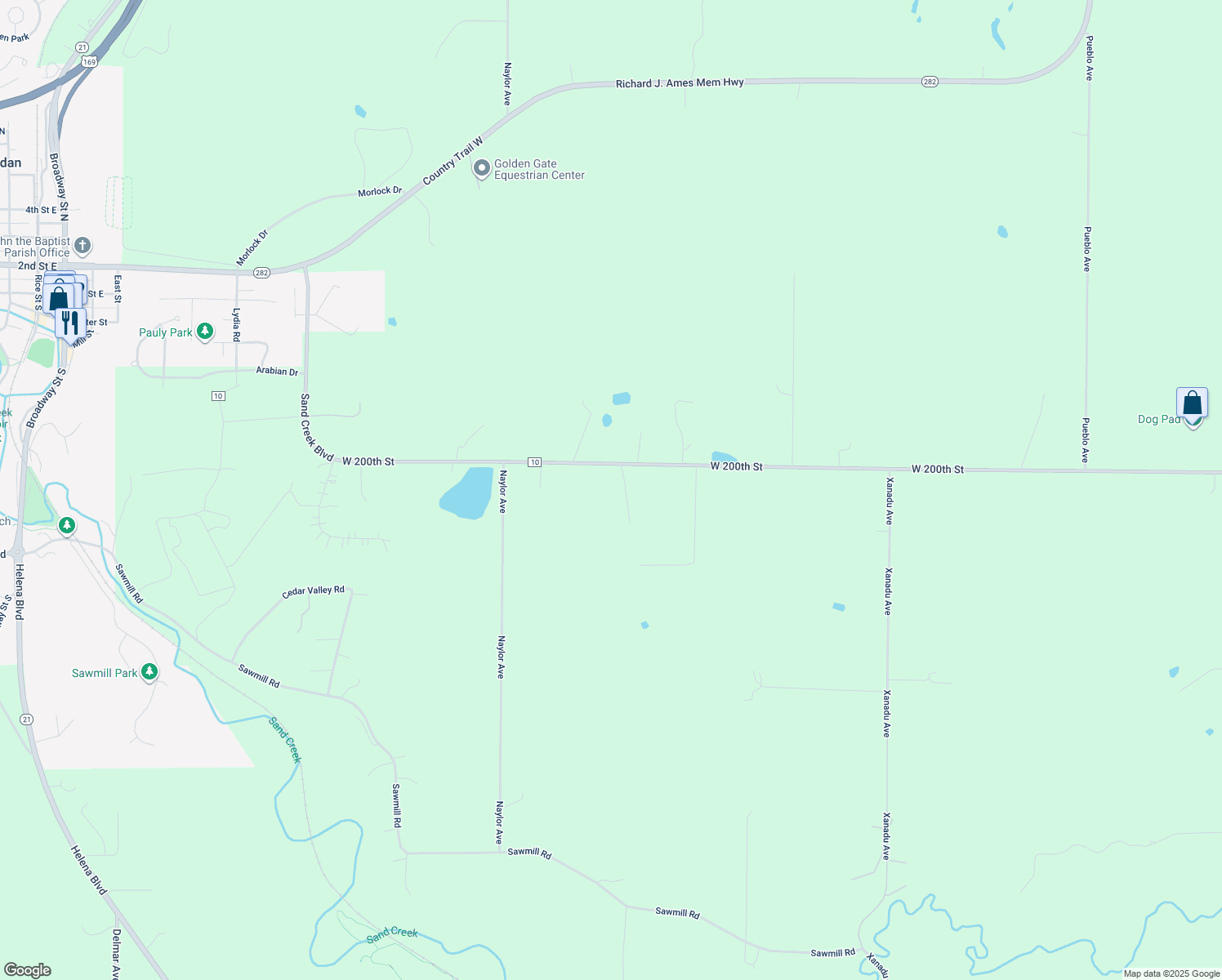 map of restaurants, bars, coffee shops, grocery stores, and more near 3701 West 200th Street in Jordan