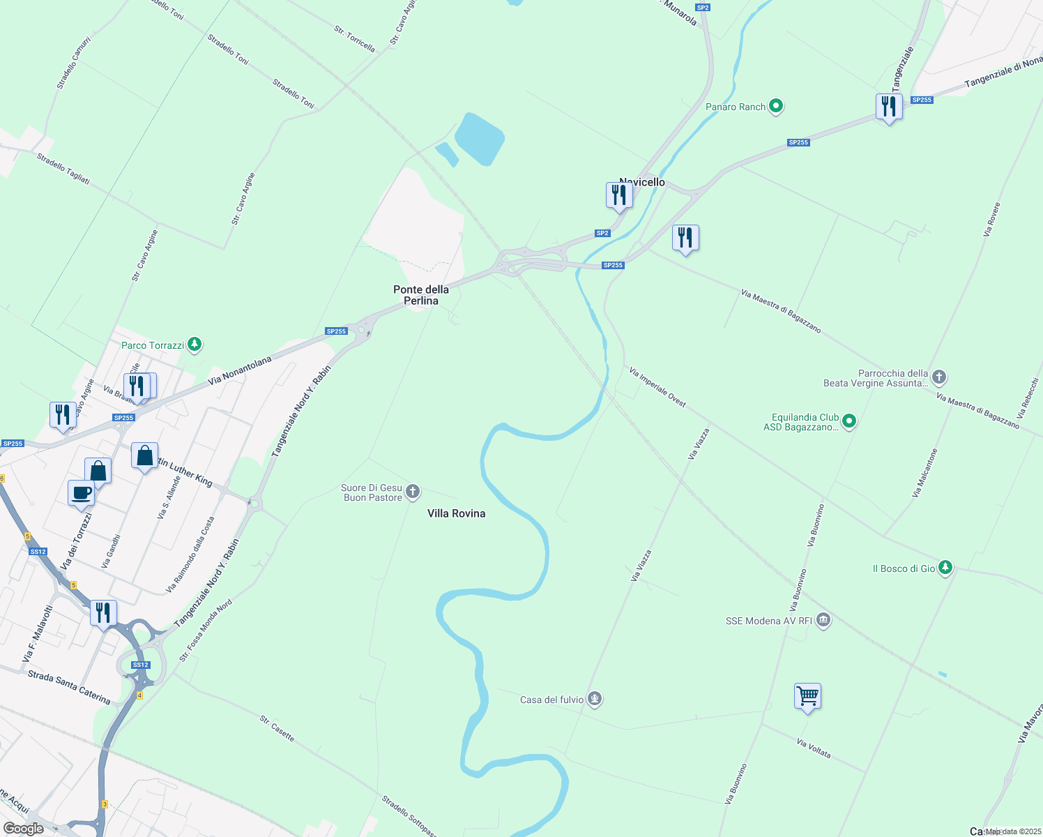 map of restaurants, bars, coffee shops, grocery stores, and more near 240 Strada Fossa Monda Nord in Modena