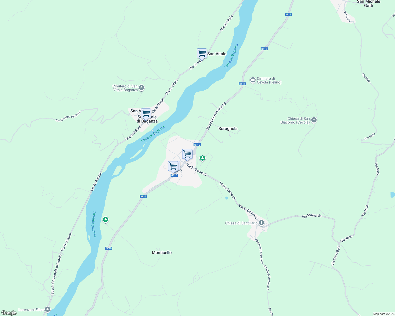 map of restaurants, bars, coffee shops, grocery stores, and more near Via Pio La Torre in Provincia di Parma
