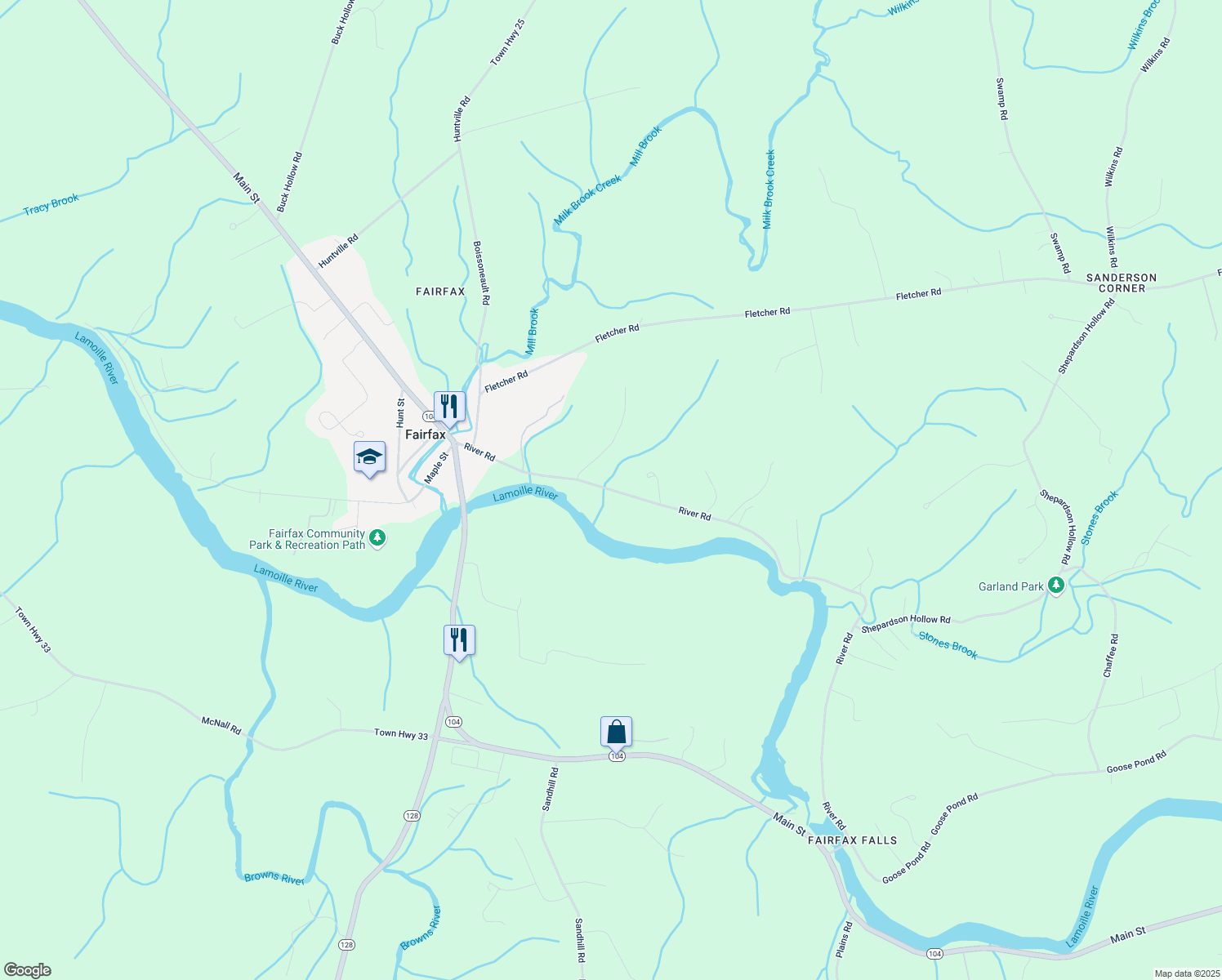 map of restaurants, bars, coffee shops, grocery stores, and more near 61 River Road in Fairfax
