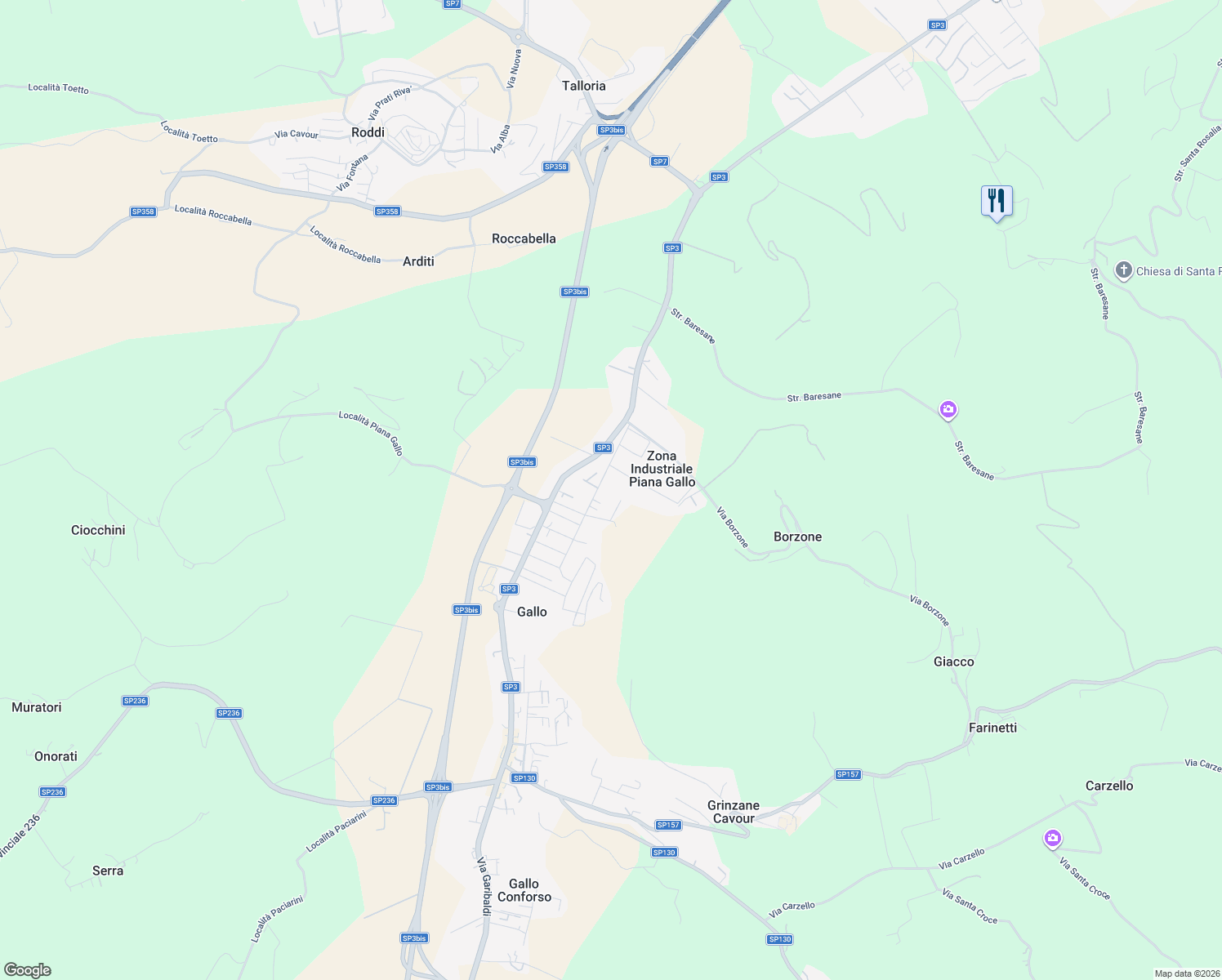 map of restaurants, bars, coffee shops, grocery stores, and more near 30/C Viale Europa in Gallo