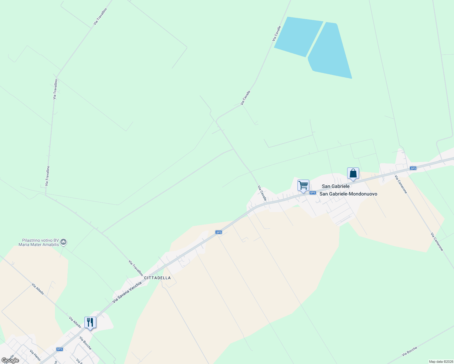 map of restaurants, bars, coffee shops, grocery stores, and more near 11 Via Cavalle in San Gabriele