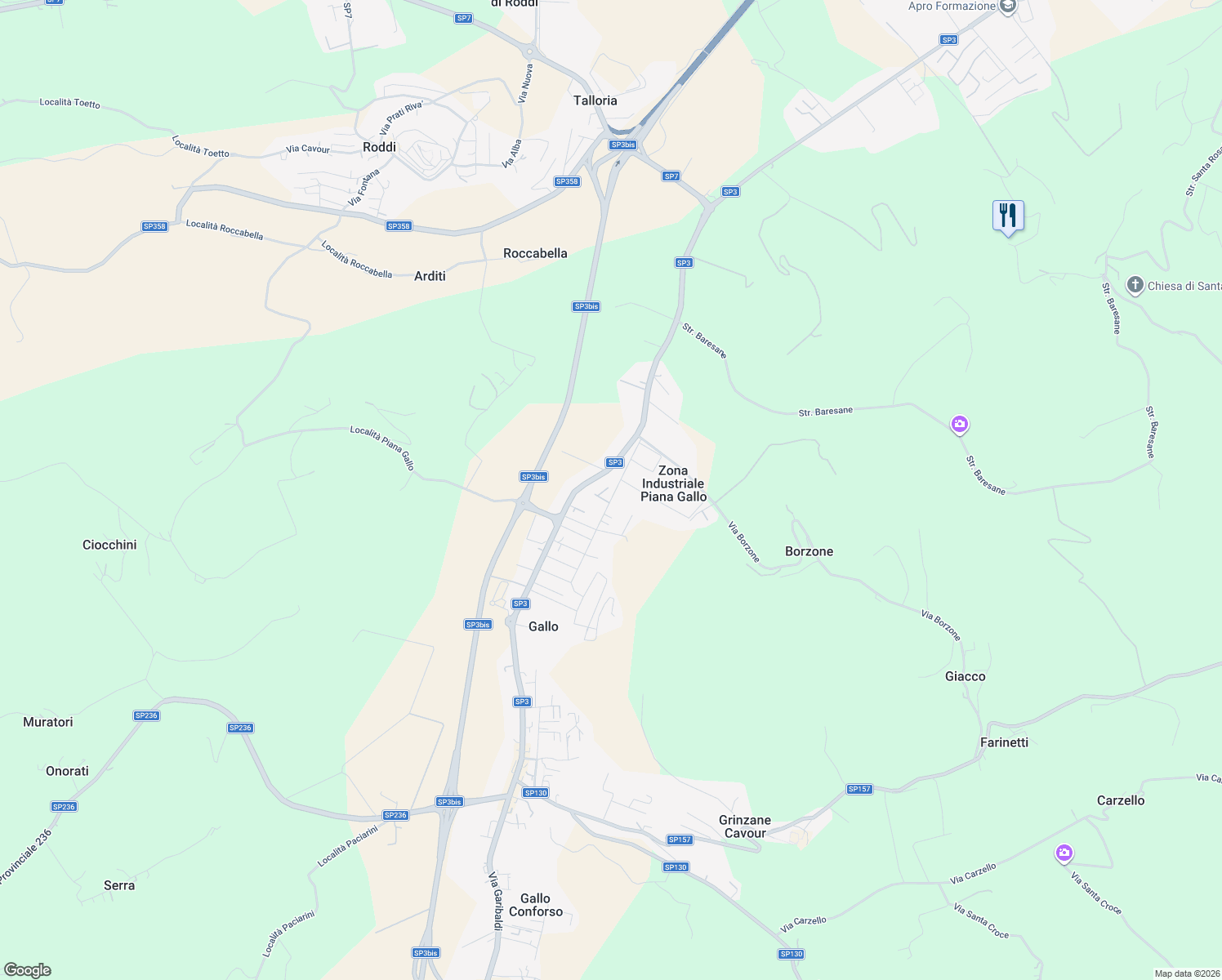 map of restaurants, bars, coffee shops, grocery stores, and more near 30/C Viale Europa in Gallo