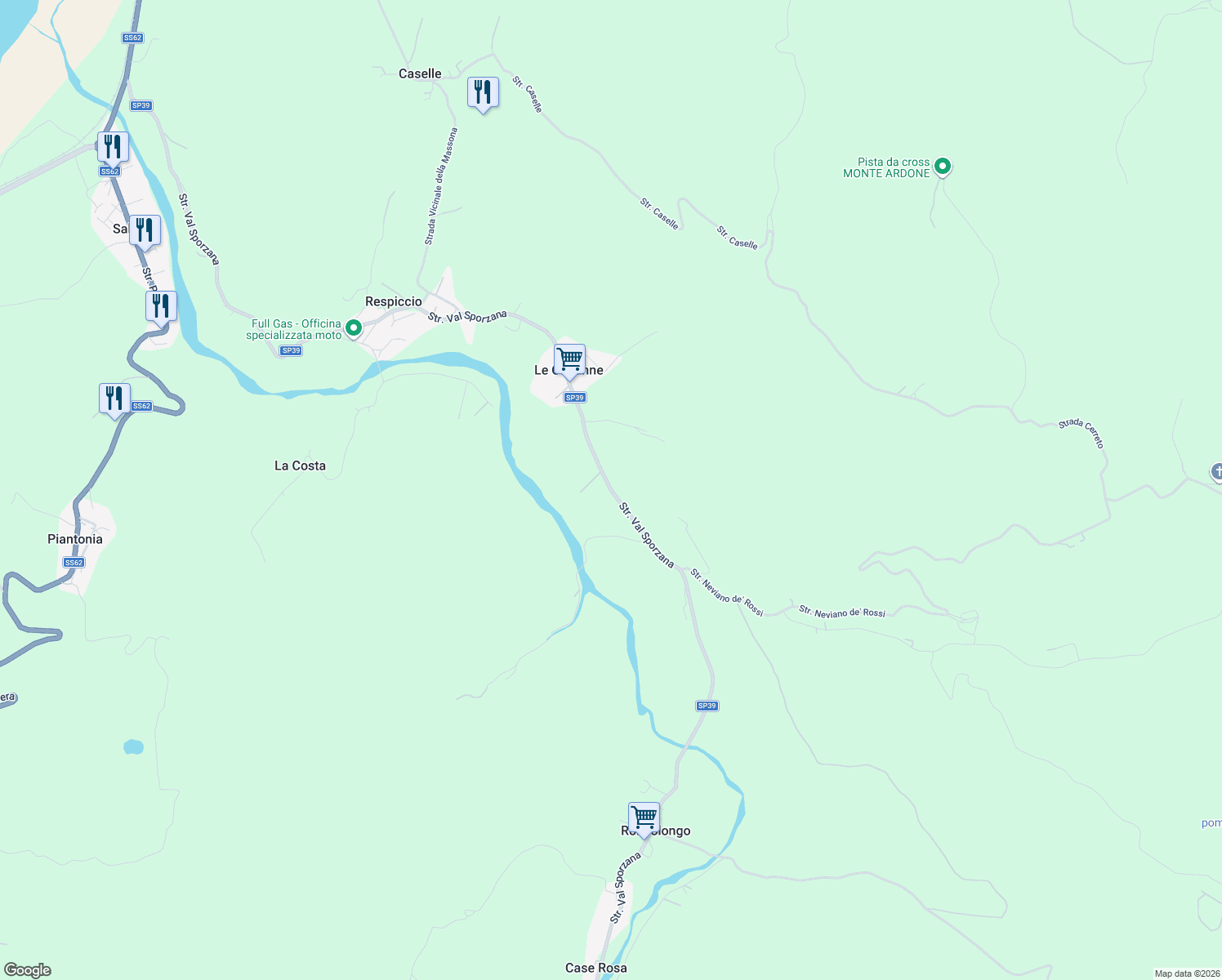 map of restaurants, bars, coffee shops, grocery stores, and more near 64 Strada Val Sporzana in Provincia di Parma