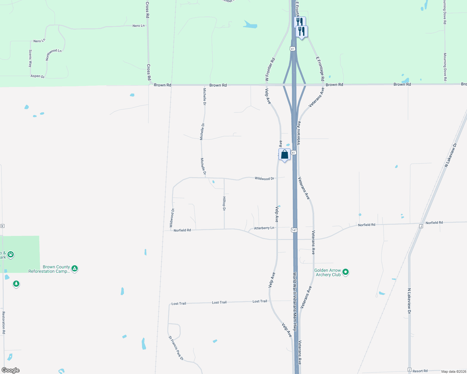 map of restaurants, bars, coffee shops, grocery stores, and more near 1913 Wildwood Dr in Suamico