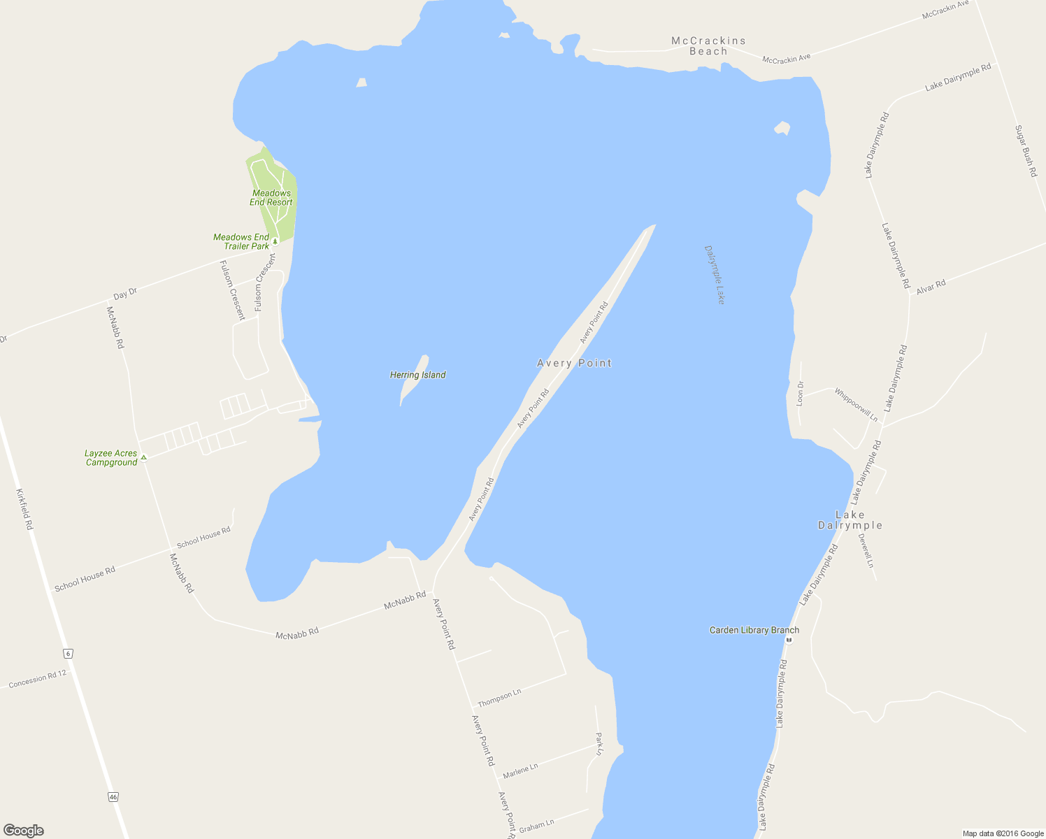 map of restaurants, bars, coffee shops, grocery stores, and more near Avery Point Road in Sebright