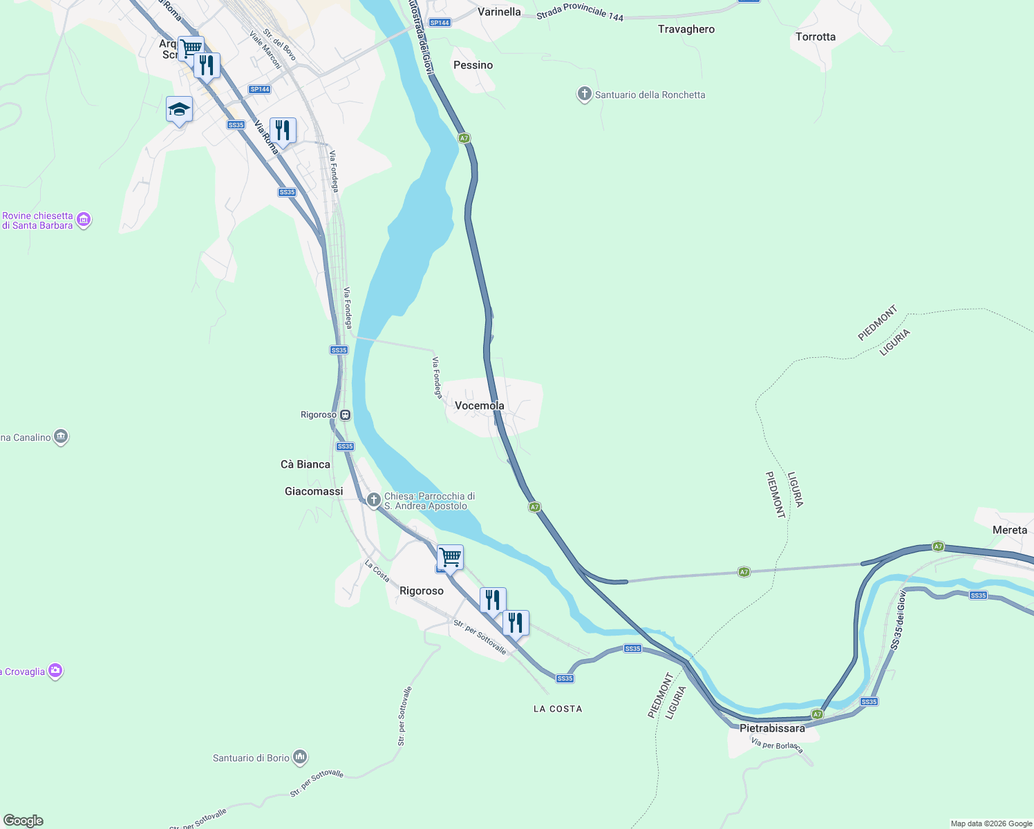 map of restaurants, bars, coffee shops, grocery stores, and more near 3 Via Castello in Vocemola