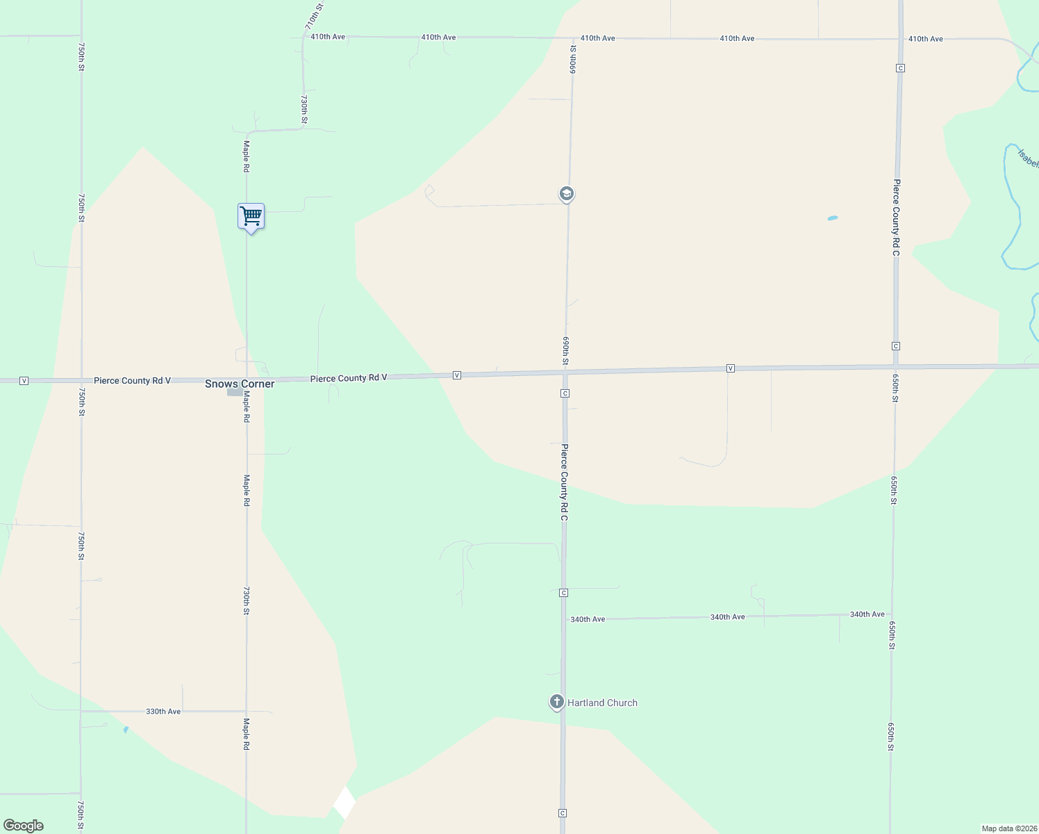 map of restaurants, bars, coffee shops, grocery stores, and more near 3615 County Road C in Ellsworth