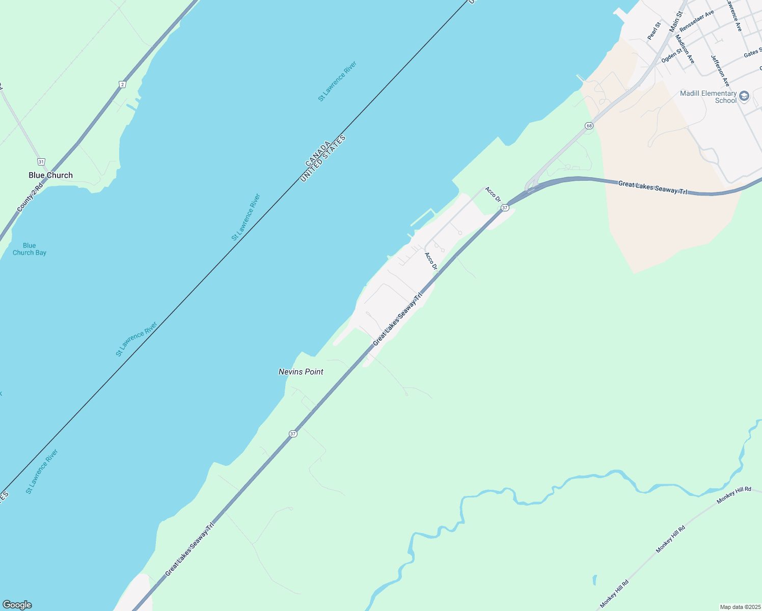 map of restaurants, bars, coffee shops, grocery stores, and more near 7087 Hwy 37 in Ogdensburg