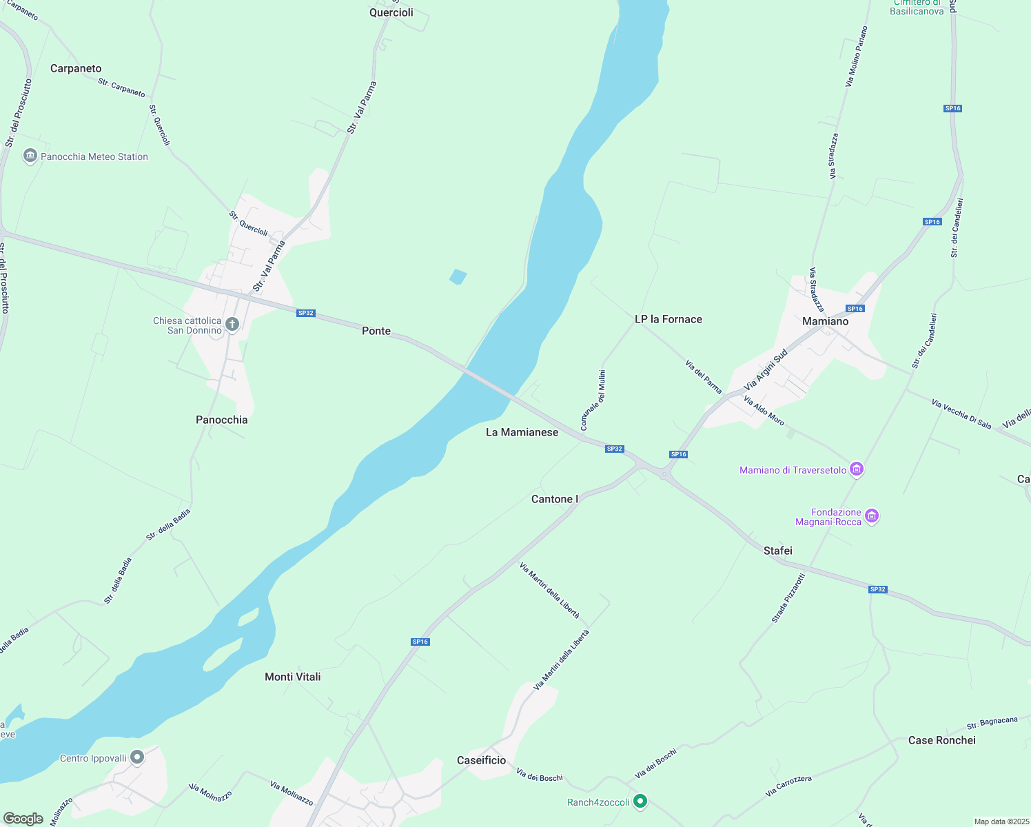 map of restaurants, bars, coffee shops, grocery stores, and more near 35 Strada Pedemontana Est in Mamiano